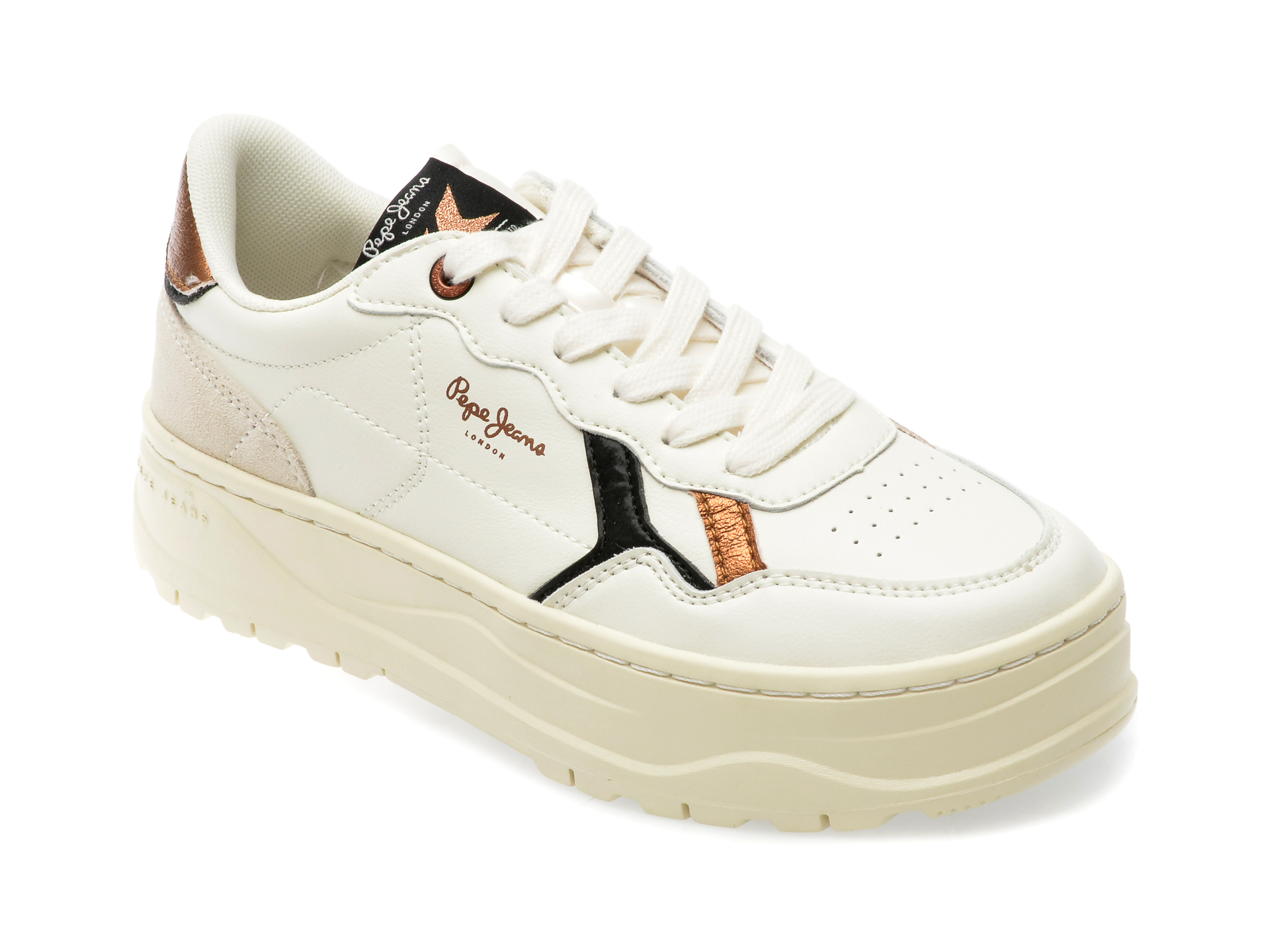 Pantofi PEPE JEANS albi, LS31447, din piele naturala