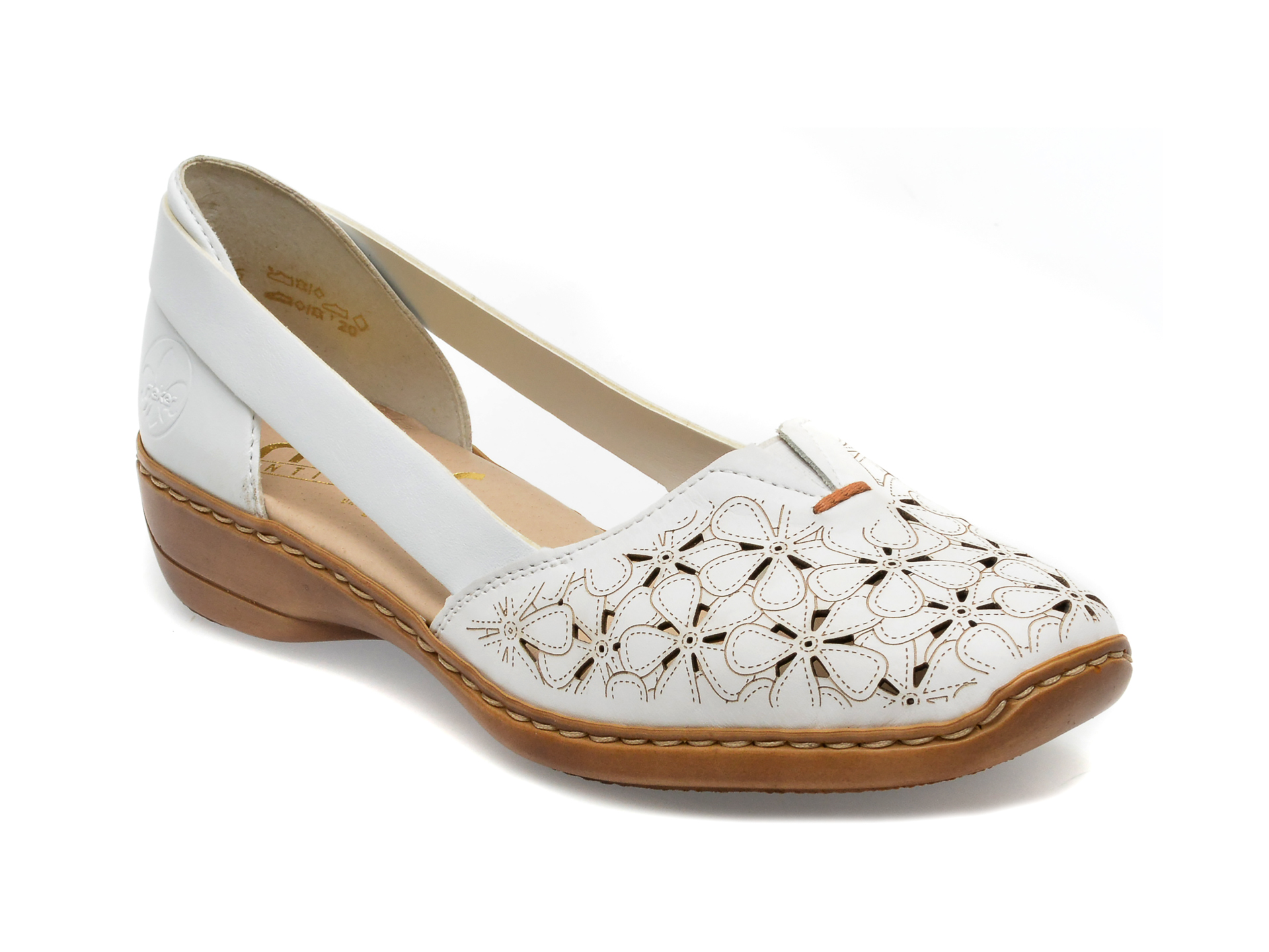 Pantofi RIEKER albi, 41356, din piele naturala /femei/pantofi