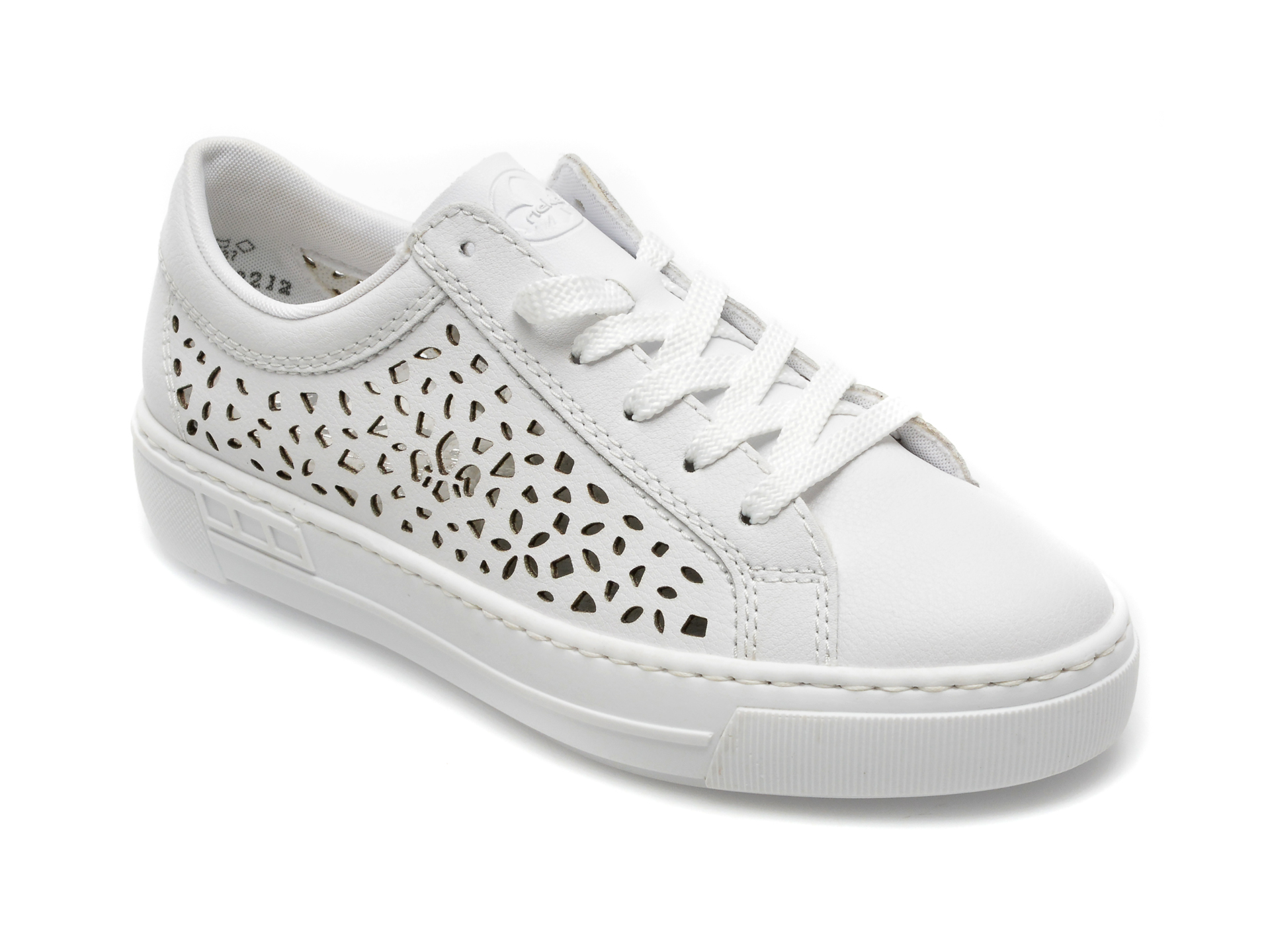 Pantofi RIEKER albi, L8831, din piele ecologica /femei/pantofi