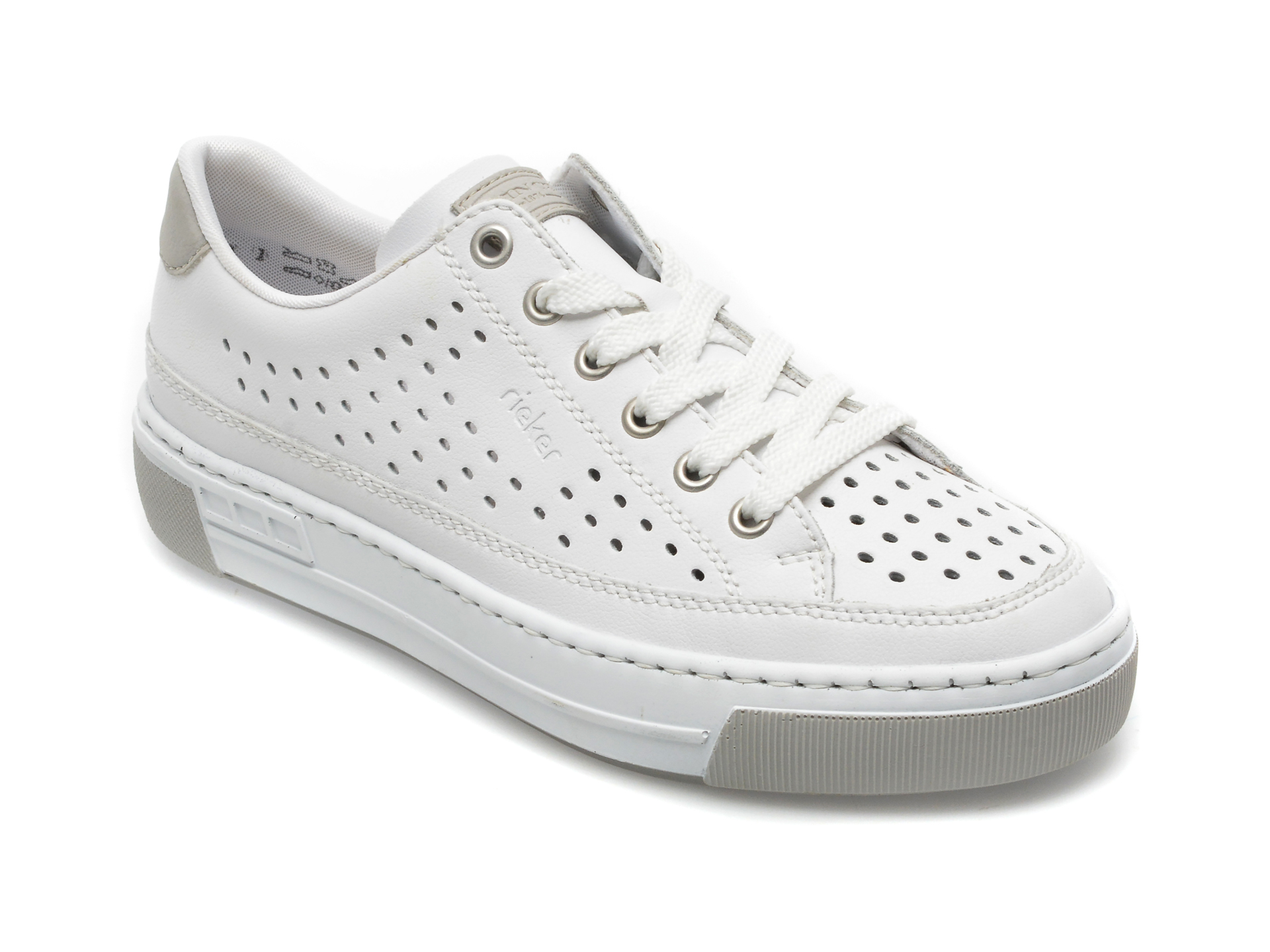 Pantofi RIEKER albi, L8849, din piele ecologica /femei/pantofi