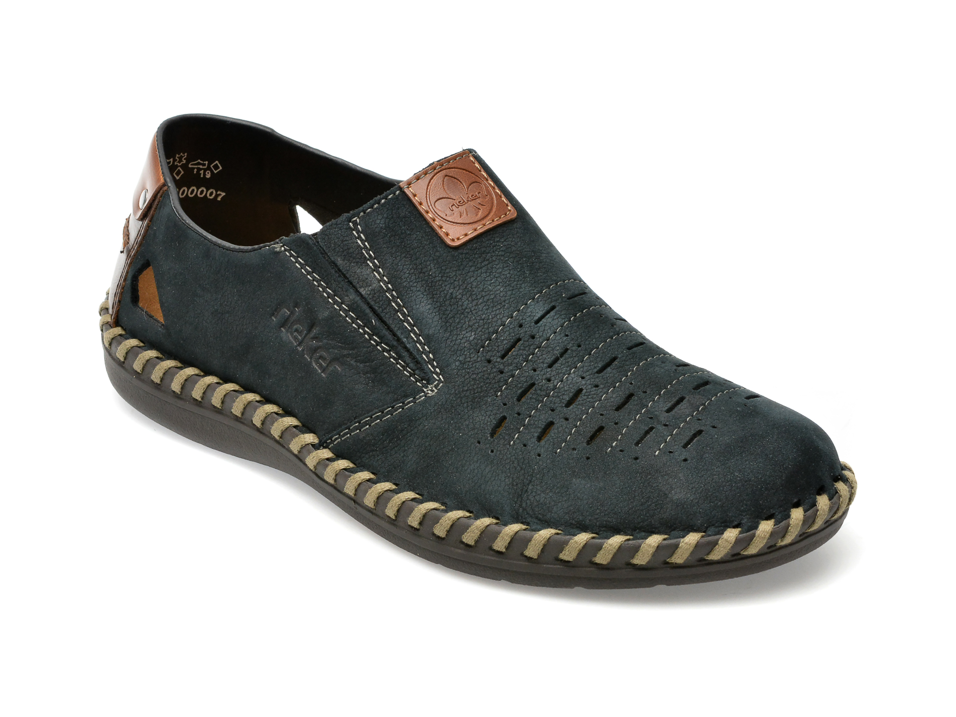 Pantofi RIEKER bleumarin, B2457, din nabuc /barbati/pantofi