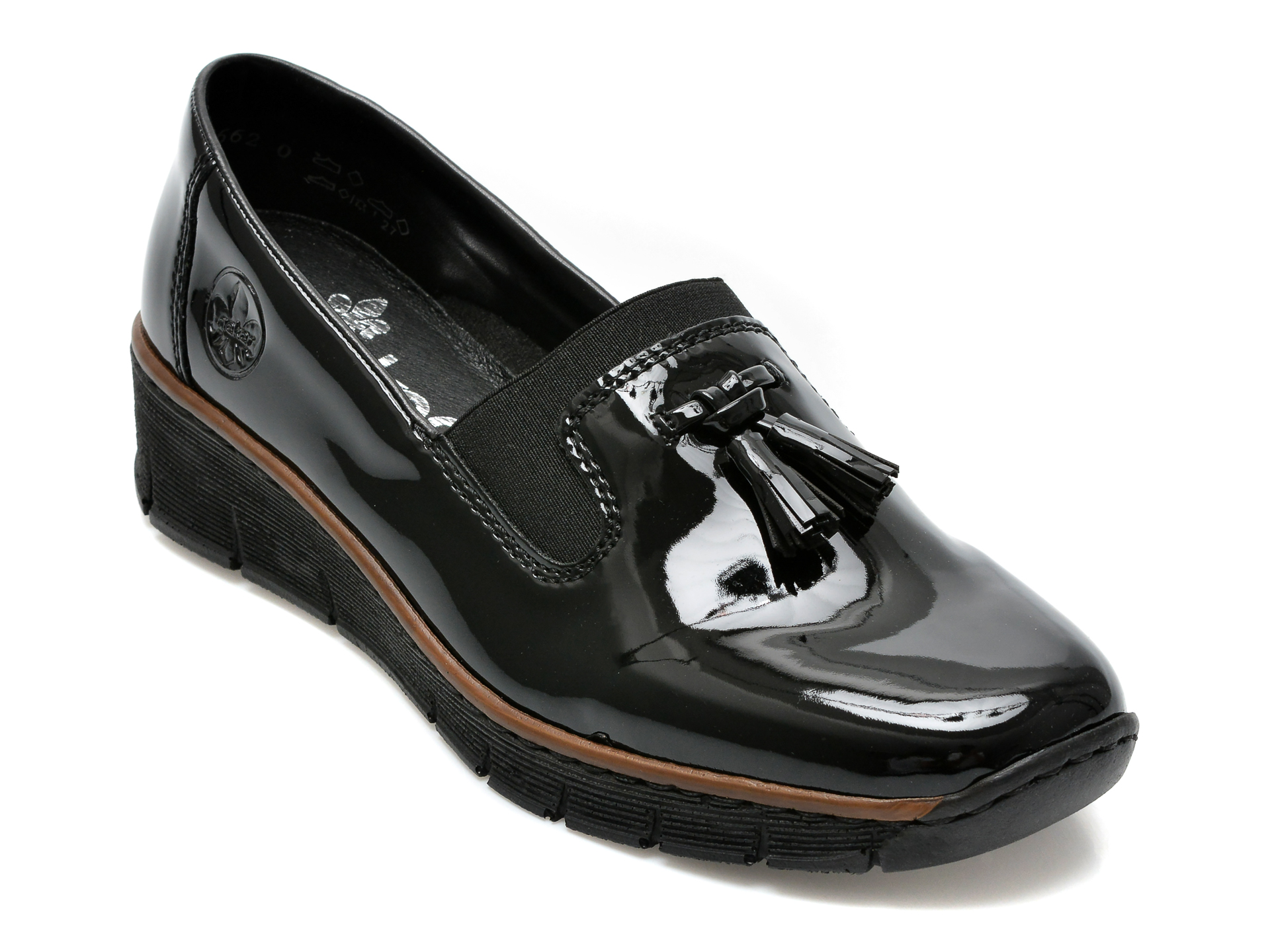 Pantofi RIEKER negri, 53751, din piele ecologica lacuita /femei/pantofi
