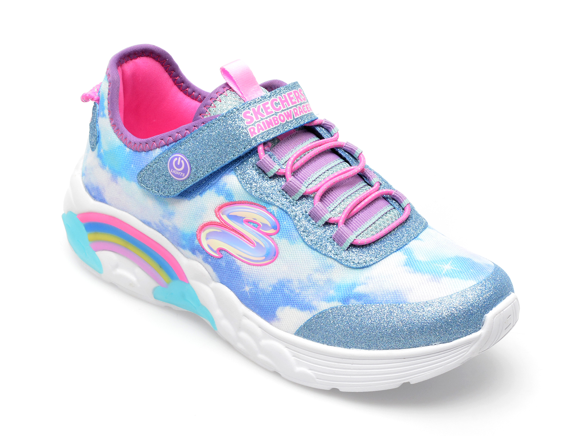 Pantofi SKECHERS albastri, RAINBOW RACER, din piele ecologica si material textil /copii/incaltaminte