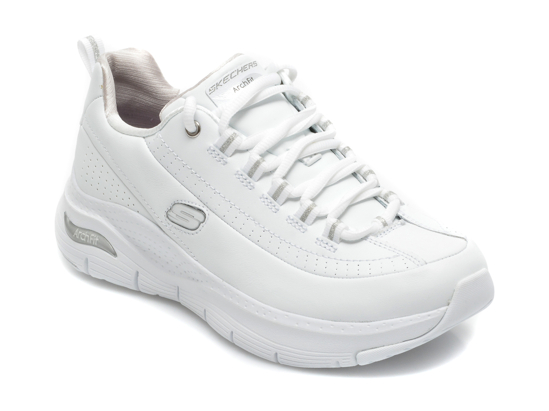 Pantofi SKECHERS albi, ARCH FIT, din piele naturala otter imagine noua