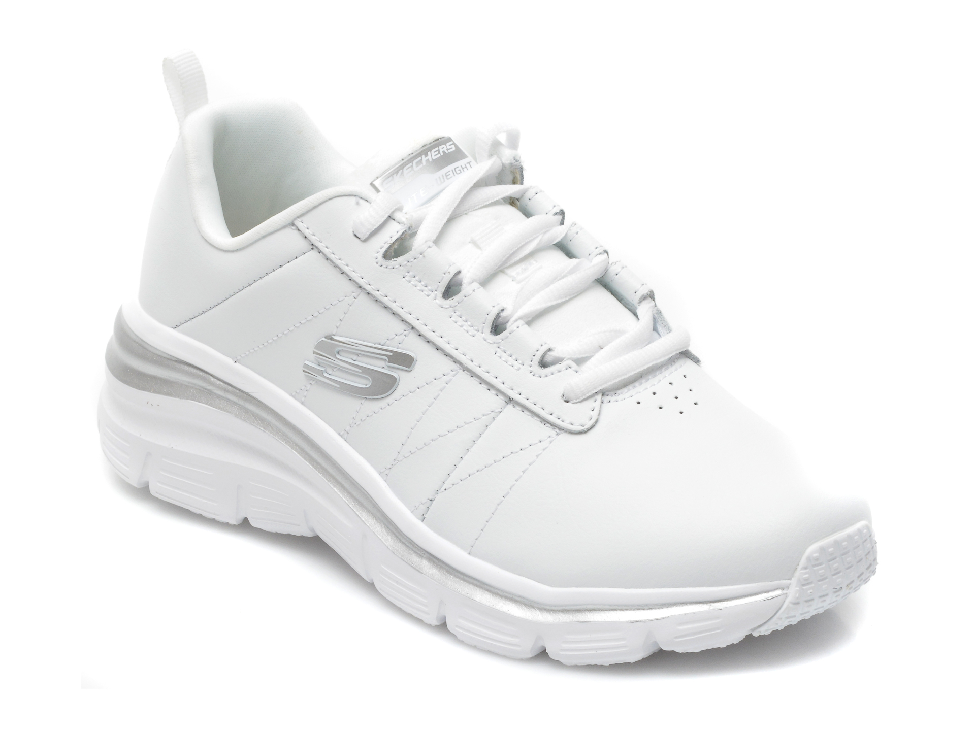 Pantofi SKECHERS albi, FASHION FIT, din piele naturala otter imagine noua