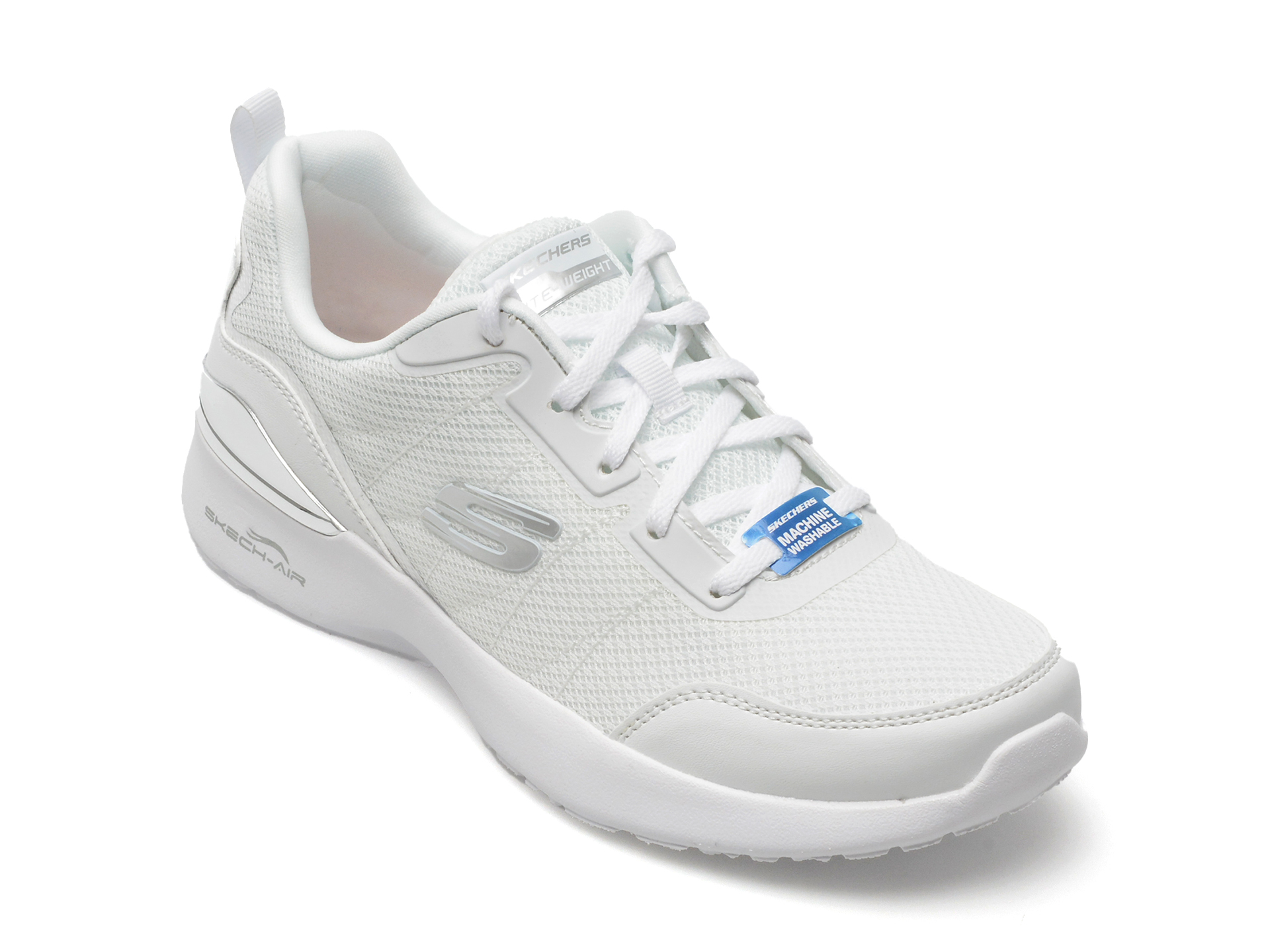 Pantofi SKECHERS albi, SKECH-AIR DYNAMIGHT, din material textil si piele ecologica