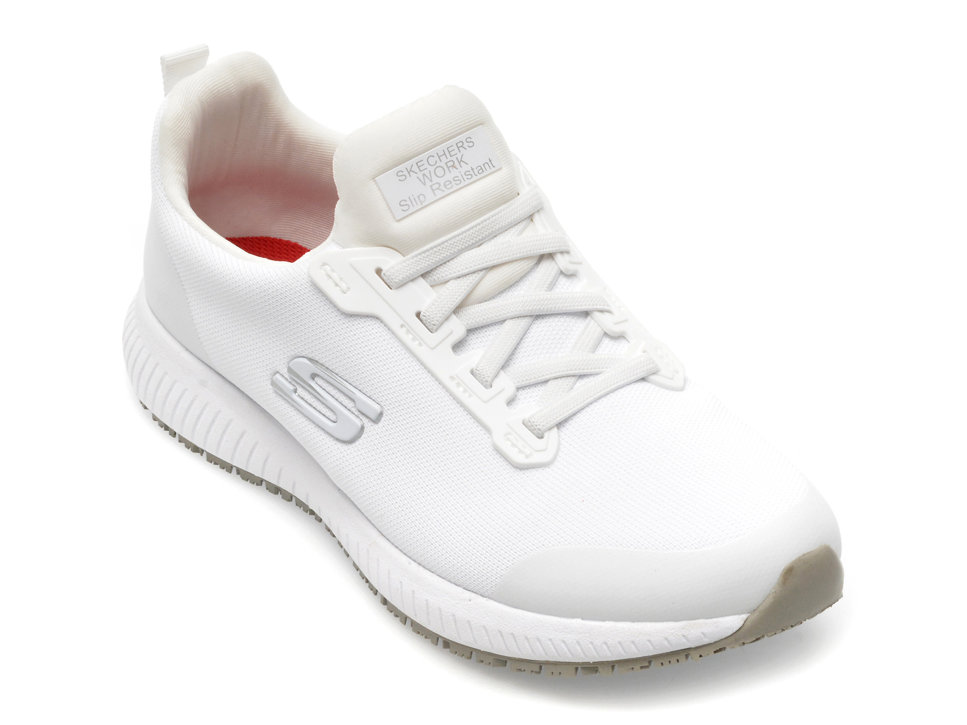 Pantofi SKECHERS albi, SQUAD SR, din material textil