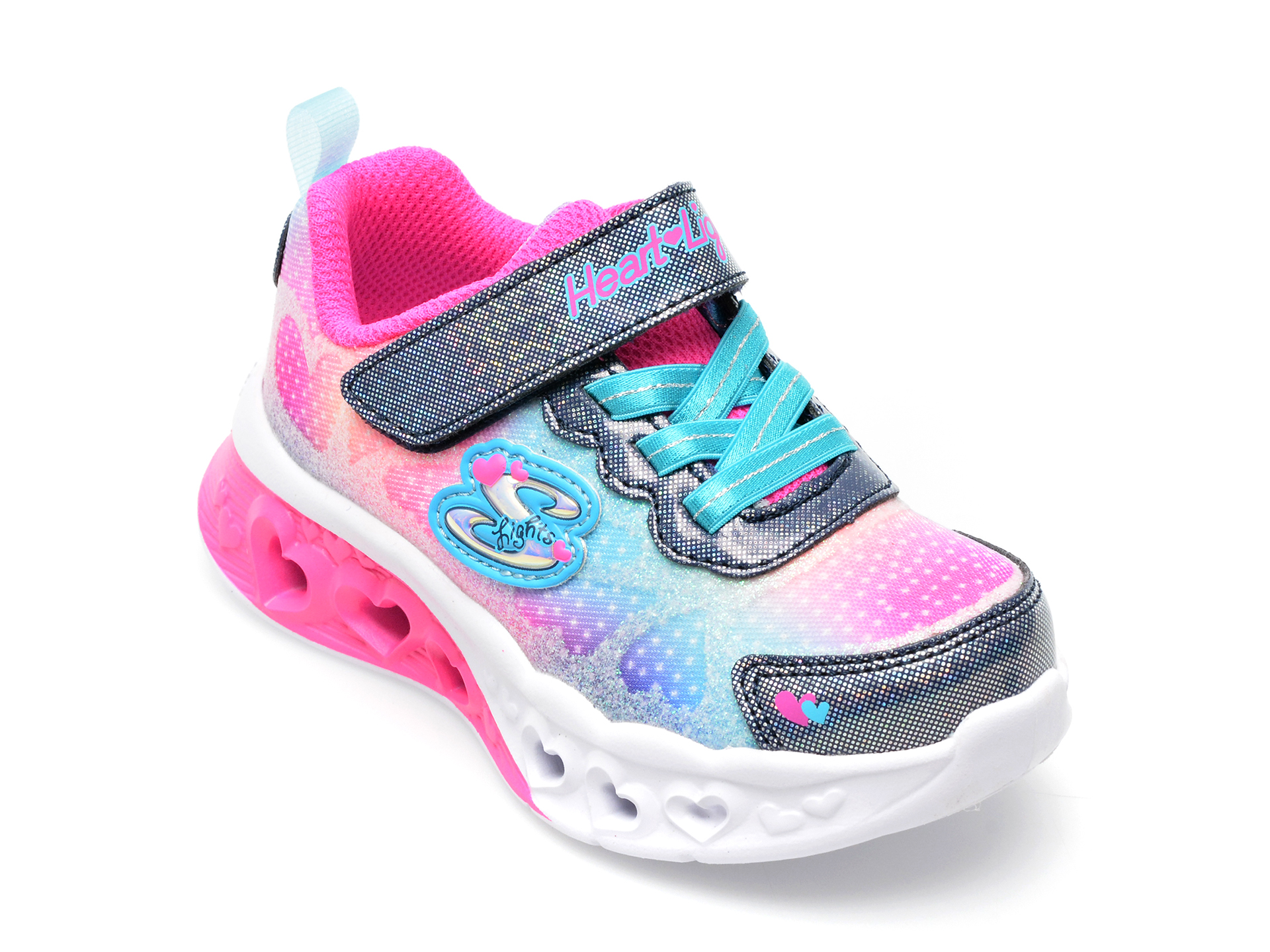 Pantofi SKECHERS multicolor, FLUTTER HEART LIGHTS, din material textil si piele ecologica /copii/incaltaminte