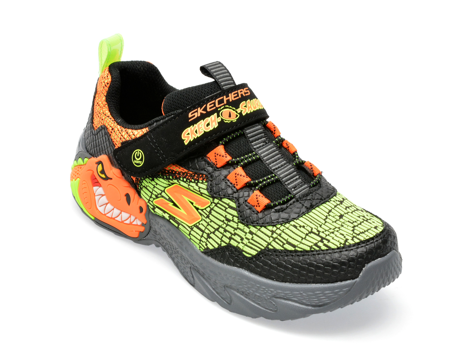 Pantofi SKECHERS negri, DINO-LIGHTS, din piele ecologica si material textil /copii/incaltaminte imagine super redus 2022