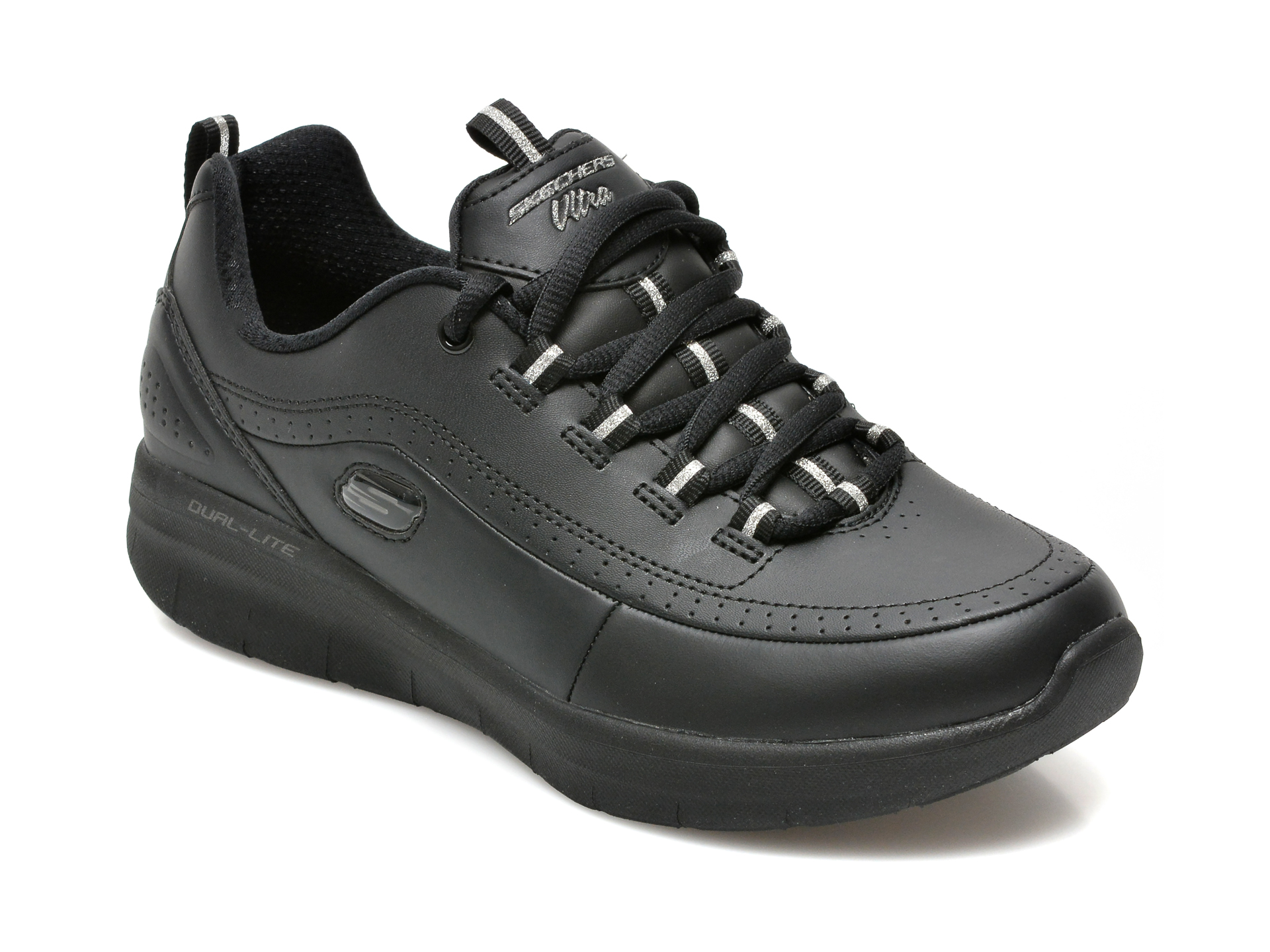 Pantofi SKECHERS negri, SYNERGY 2.0, din piele naturala otter imagine noua