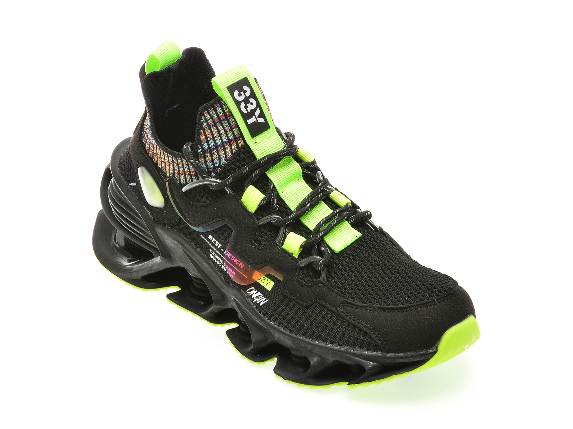 Pantofi sport 33Y negre, A130, din material textil si piele ecologica