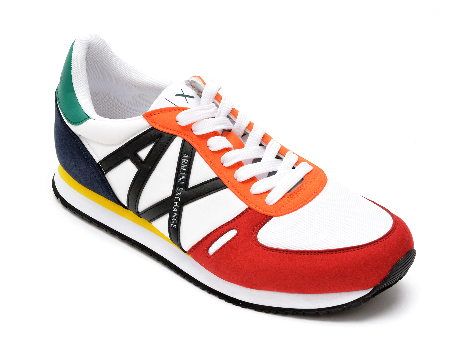 Pantofi sport ARMANI EXCHANGE albi, XUX0179, din piele ecologica si material textil /barbati/pantofi