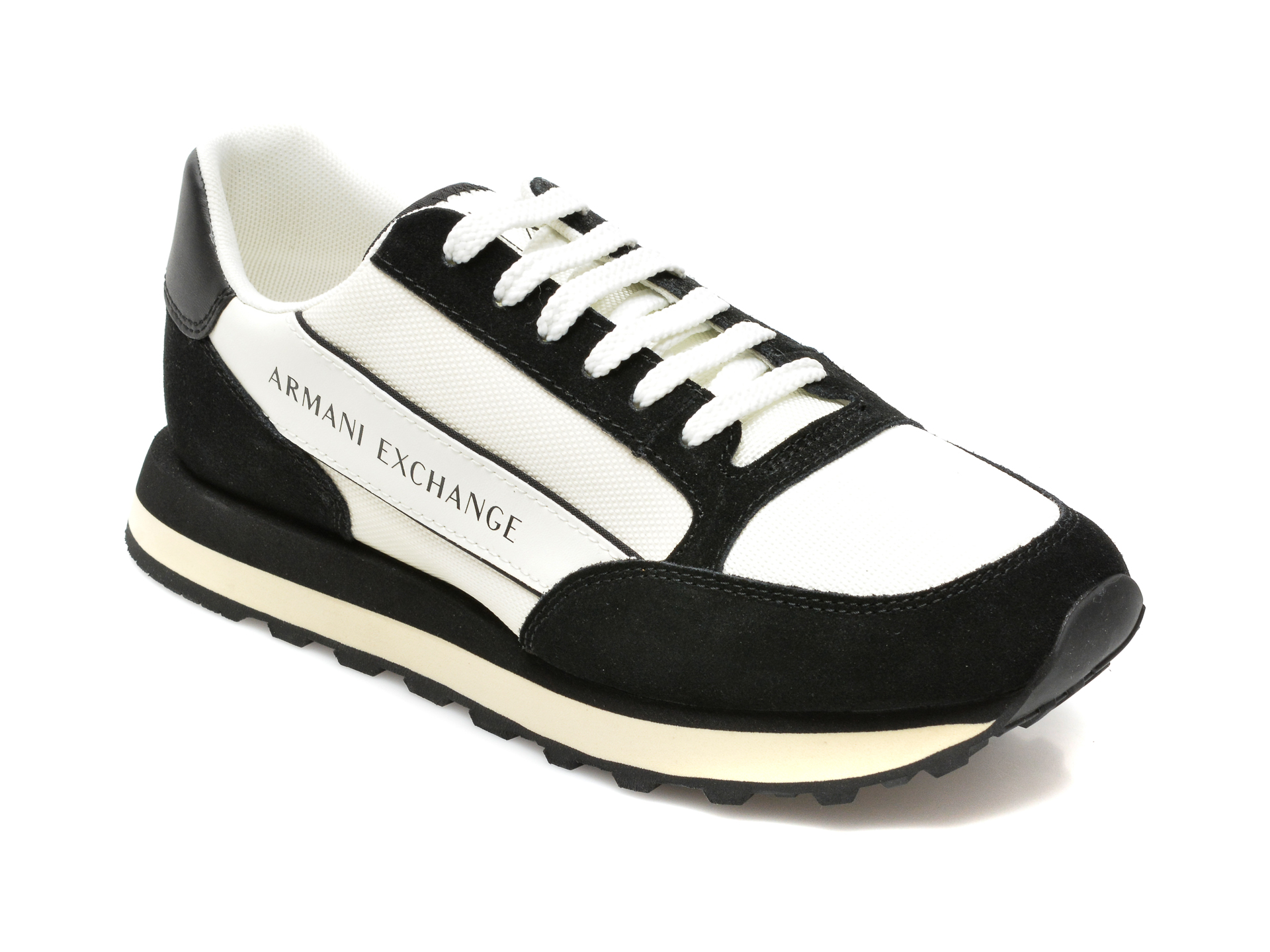 Pantofi sport ARMANI EXCHANGE albi, XUX083, din material textil si piele naturala ARMANI EXCHANGE