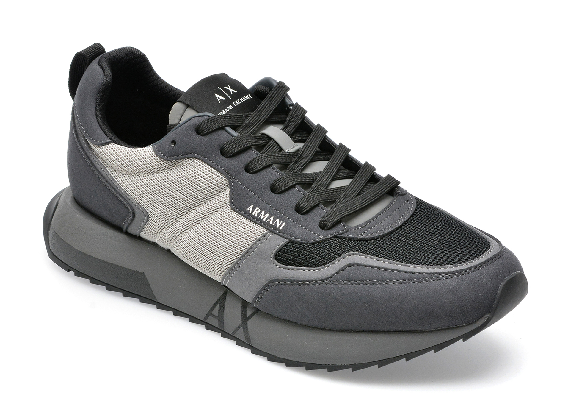 Pantofi sport ARMANI EXCHANGE gri, XUX151, din material textil si piele ecologica BARBATI 2023-09-26