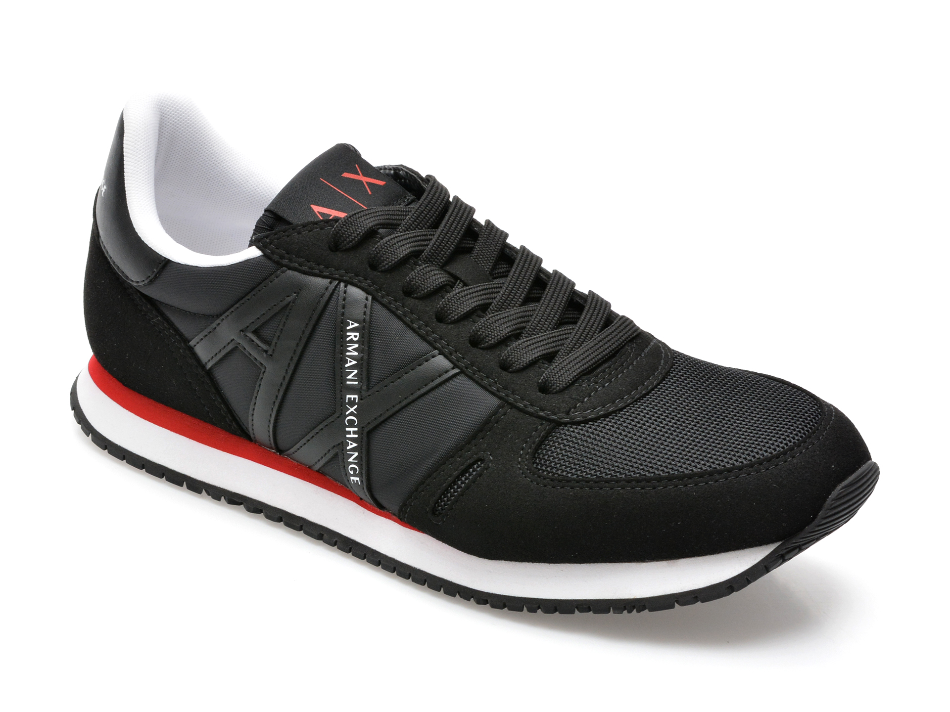 Pantofi sport ARMANI EXCHANGE negri, XUX017, din material textil si piele ecologica /barbati/pantofi