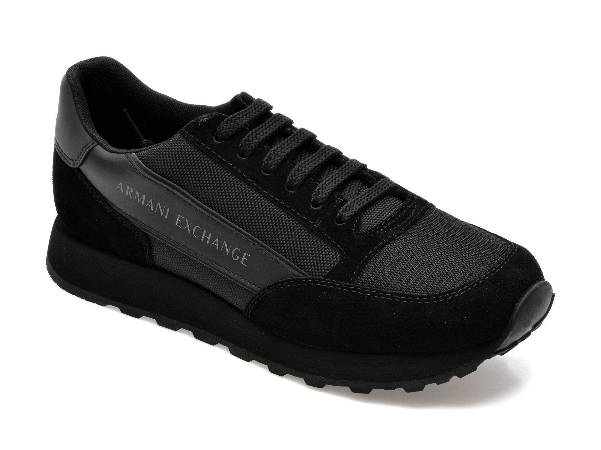 Pantofi sport ARMANI EXCHANGE negri, XUX083, din piele naturala, material textil si piele ecologica /barbati/pantofi