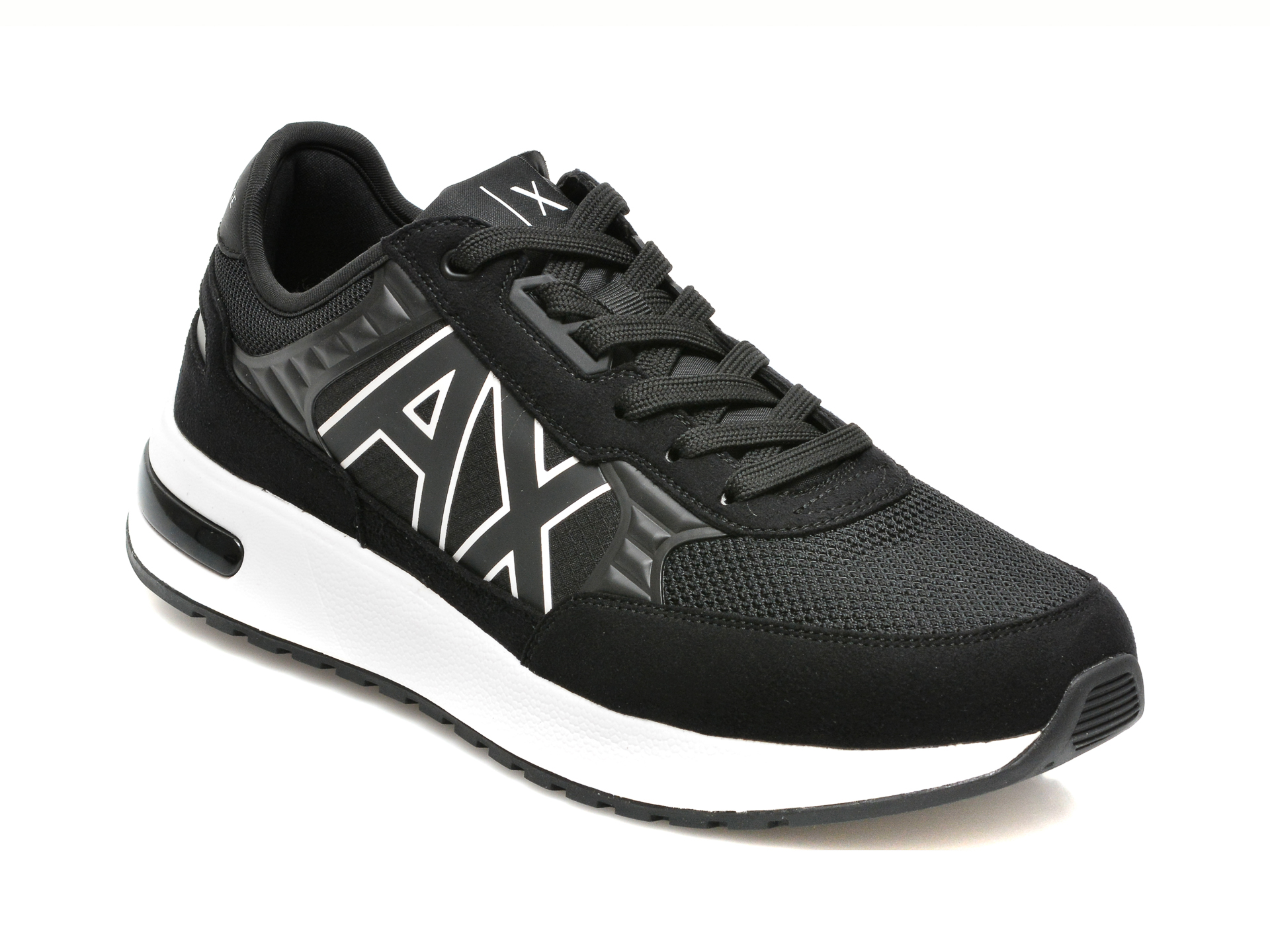 Pantofi sport ARMANI EXCHANGE negri, XUX090, din material textil si piele ecologica ARMANI EXCHANGE