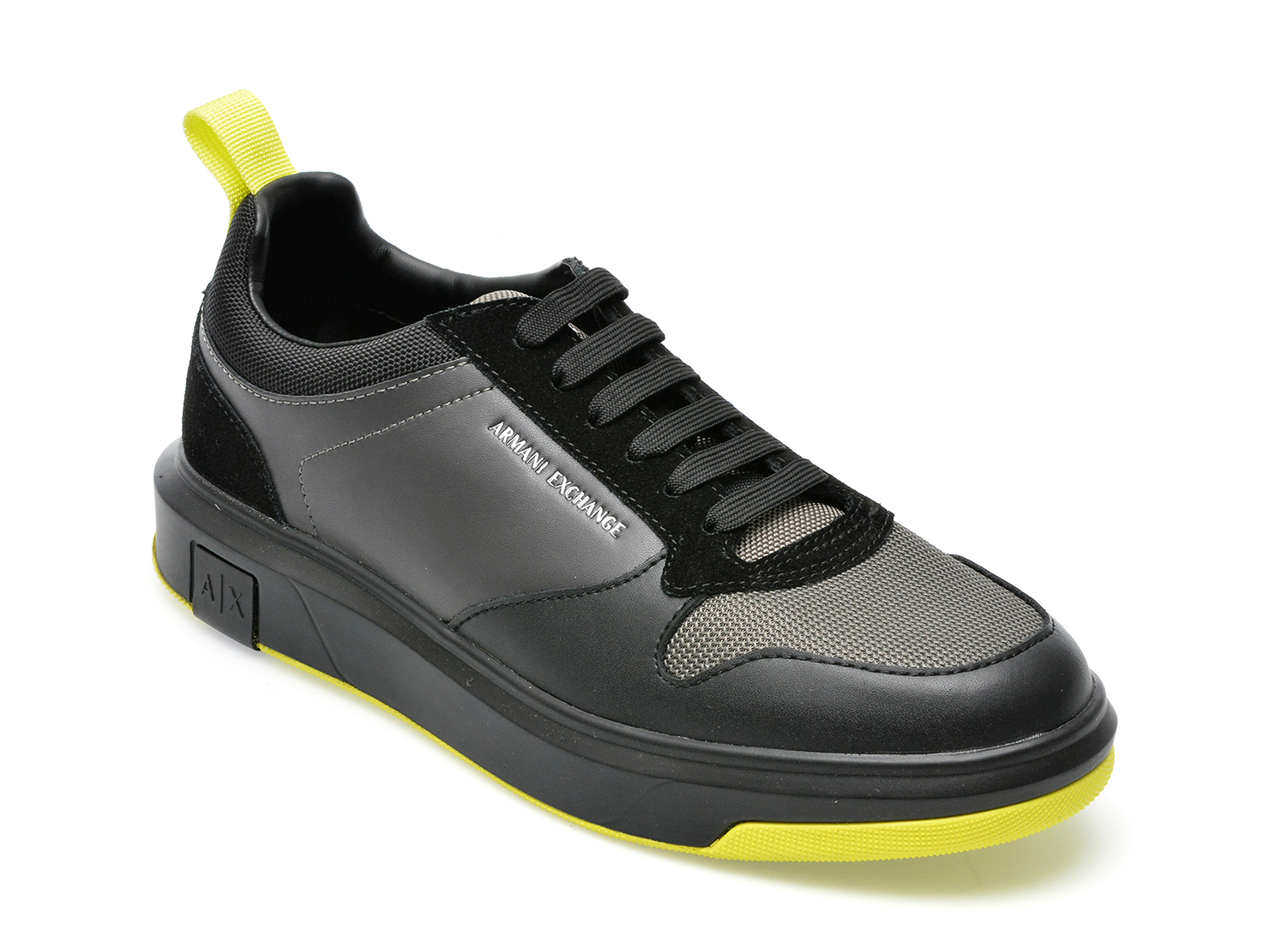Pantofi sport ARMANI EXCHANGE negri, XUX122, din material textil si piele naturala