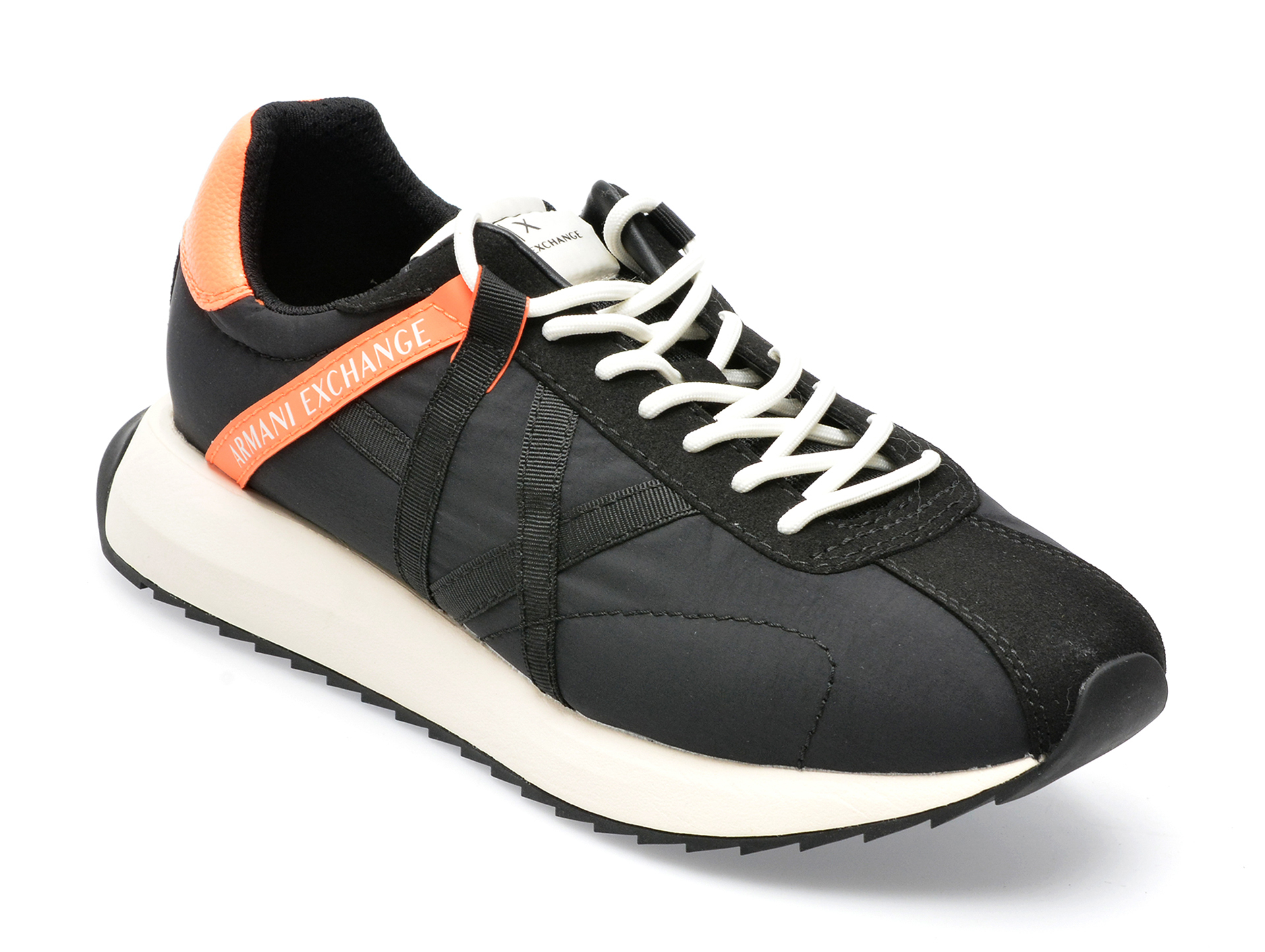 Pantofi sport ARMANI EXCHANGE negri, XUX150, din material textil si piele ecologica /barbati/pantofi /barbati/pantofi