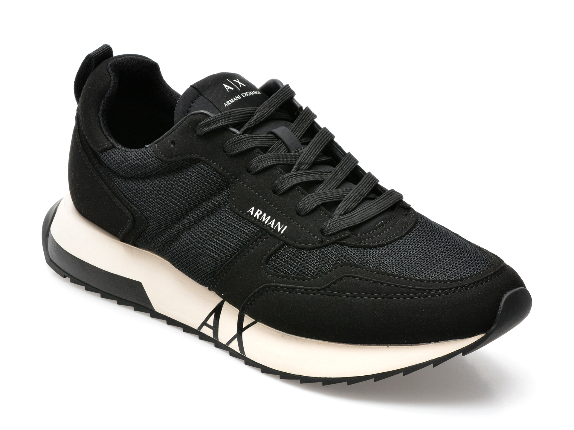 Pantofi sport ARMANI EXCHANGE negri, XUX151, din material textil si piele ecologica /barbati/pantofi