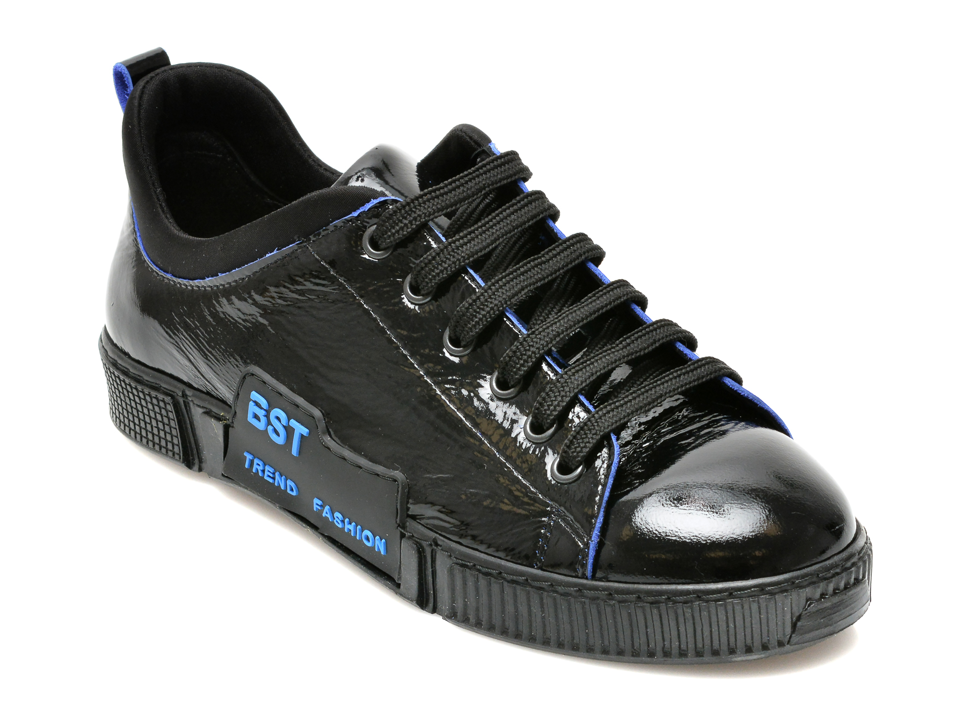 Pantofi sport BESTELLO negri, 1302, din piele naturala lacuita /femei/pantofi