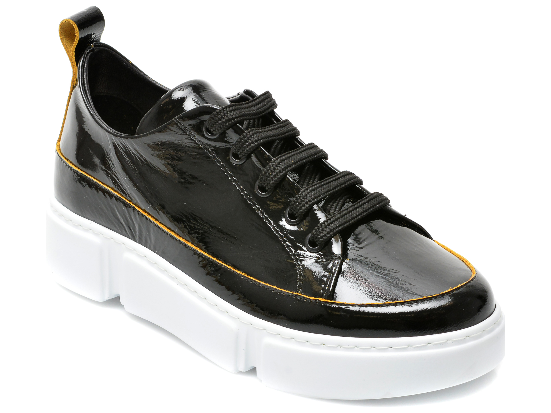 Pantofi sport BESTELLO negri, 2011, din piele naturala lacuita BESTELLO imagine noua