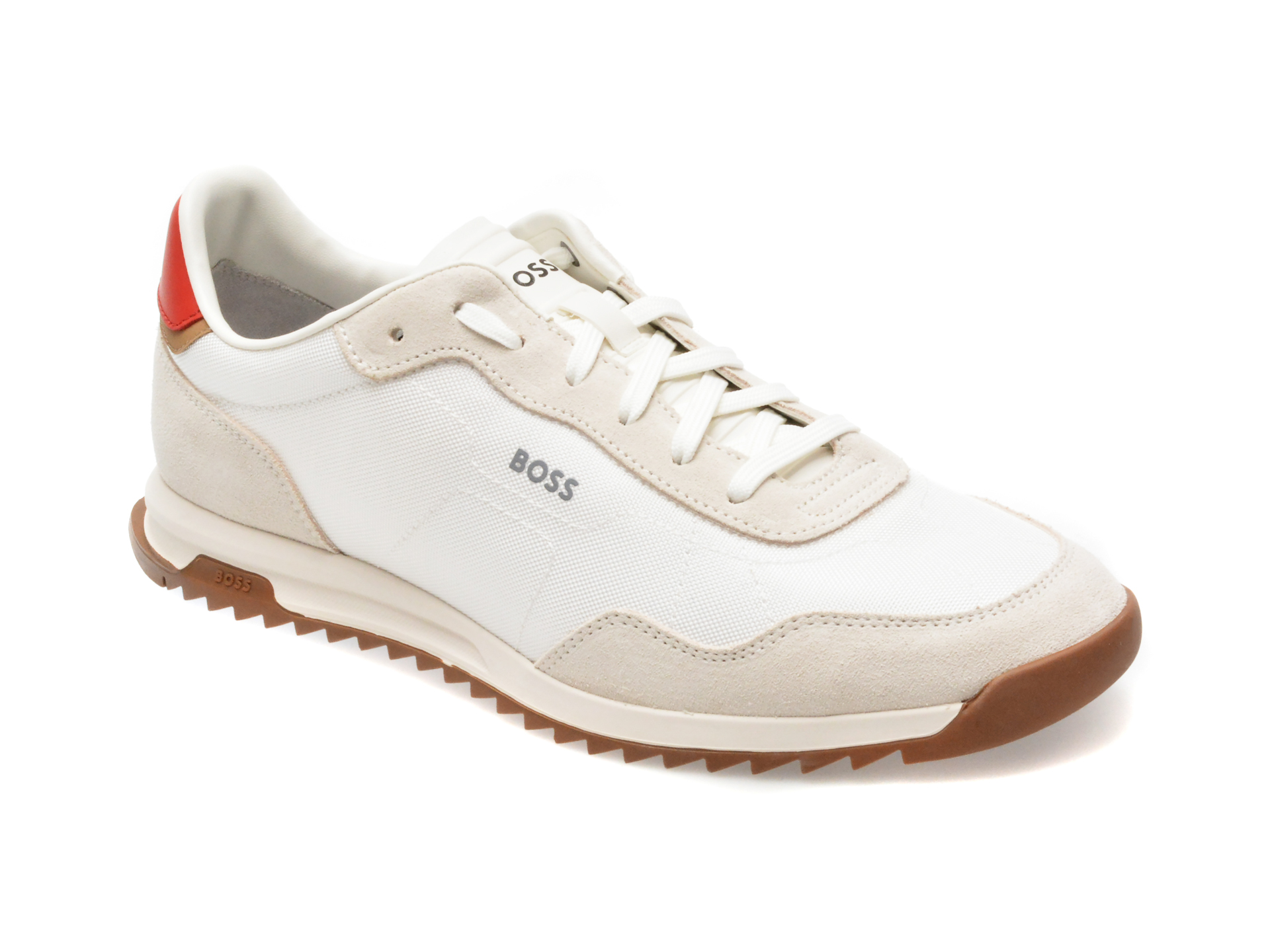 Pantofi sport BOSS albi, 7276, din material textil si piele intoarsa
