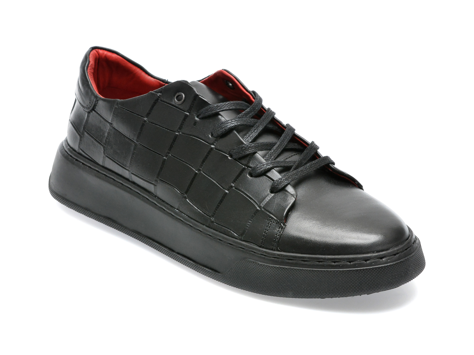 Pantofi sport BRAVELLI negri, 13308, din piele croco /barbati/pantofi imagine noua