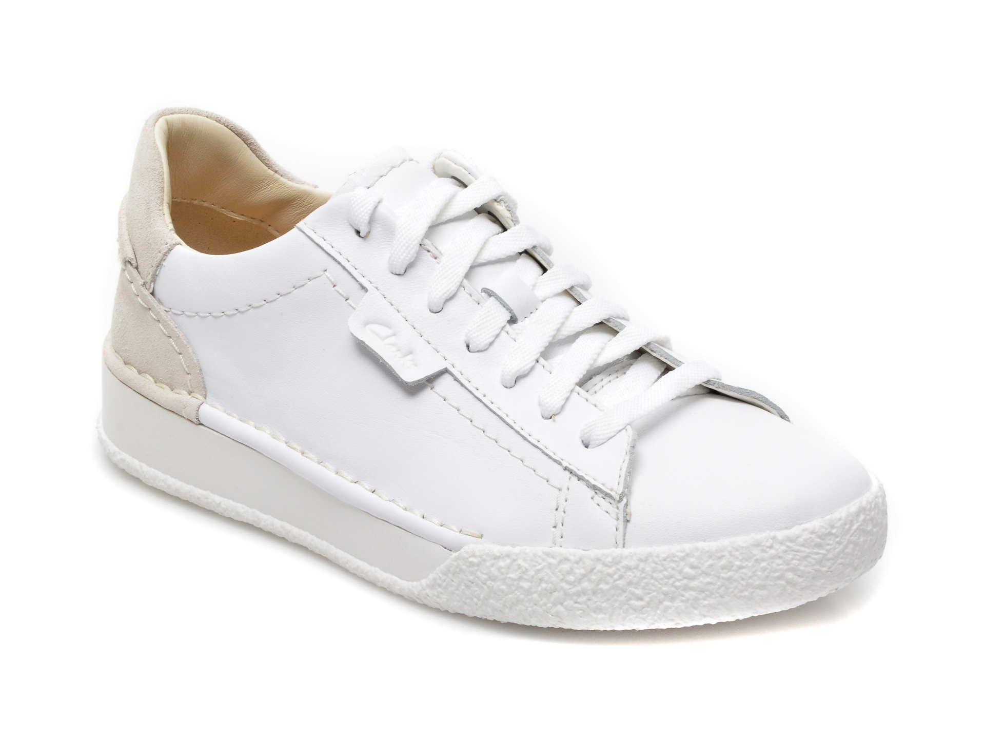 Pantofi sport CLARKS albi, Sift Lace, din material textil si piele naturala