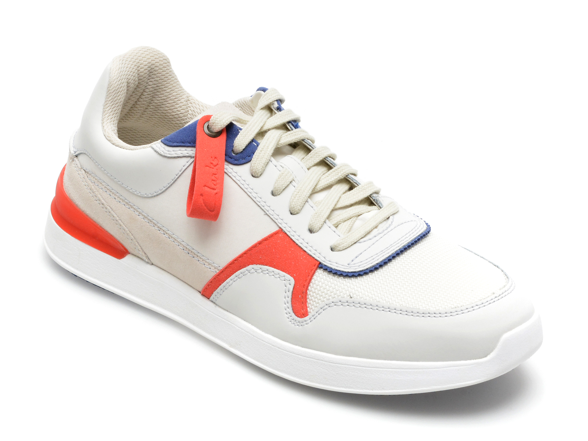 Pantofi sport CLARKS albi, RACELITE TOR 0912, din material textil si piele naturala /barbati/pantofi