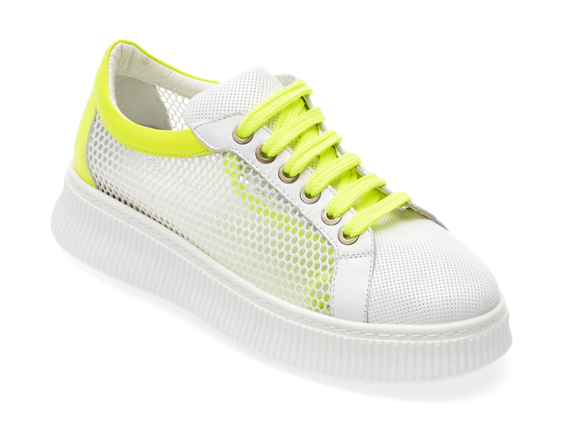 Pantofi sport EMANI albi, 2243, din piele naturala si material textil /femei/pantofi