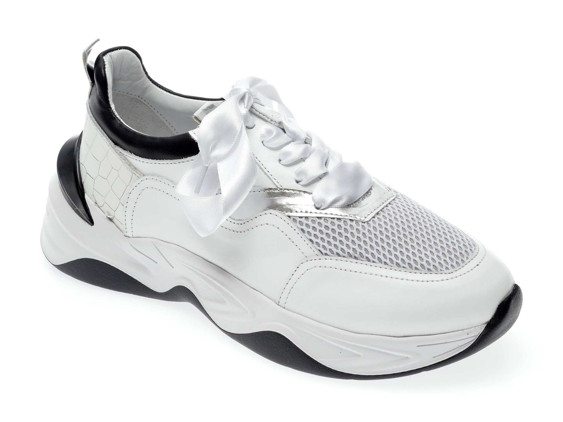 Pantofi sport EPICA albi, 135P201, din piele naturala si material textil imagine otter.ro