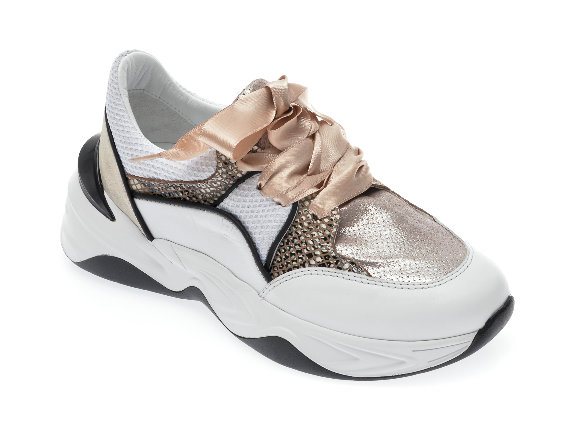 Pantofi sport EPICA albi, 135P219, din piele naturala si material textil