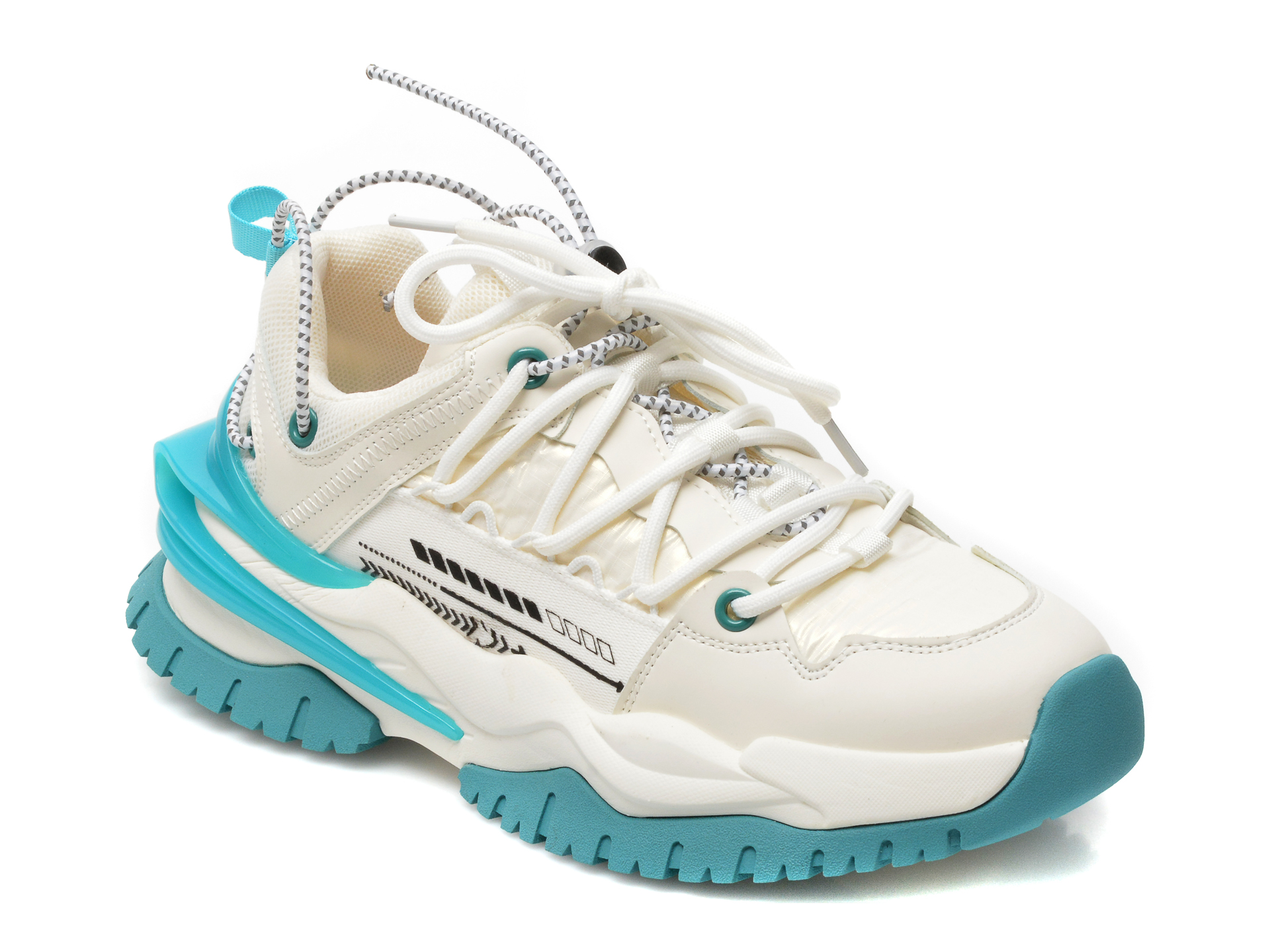 Pantofi sport EPICA albi, Q2124, din material textil si piele naturala