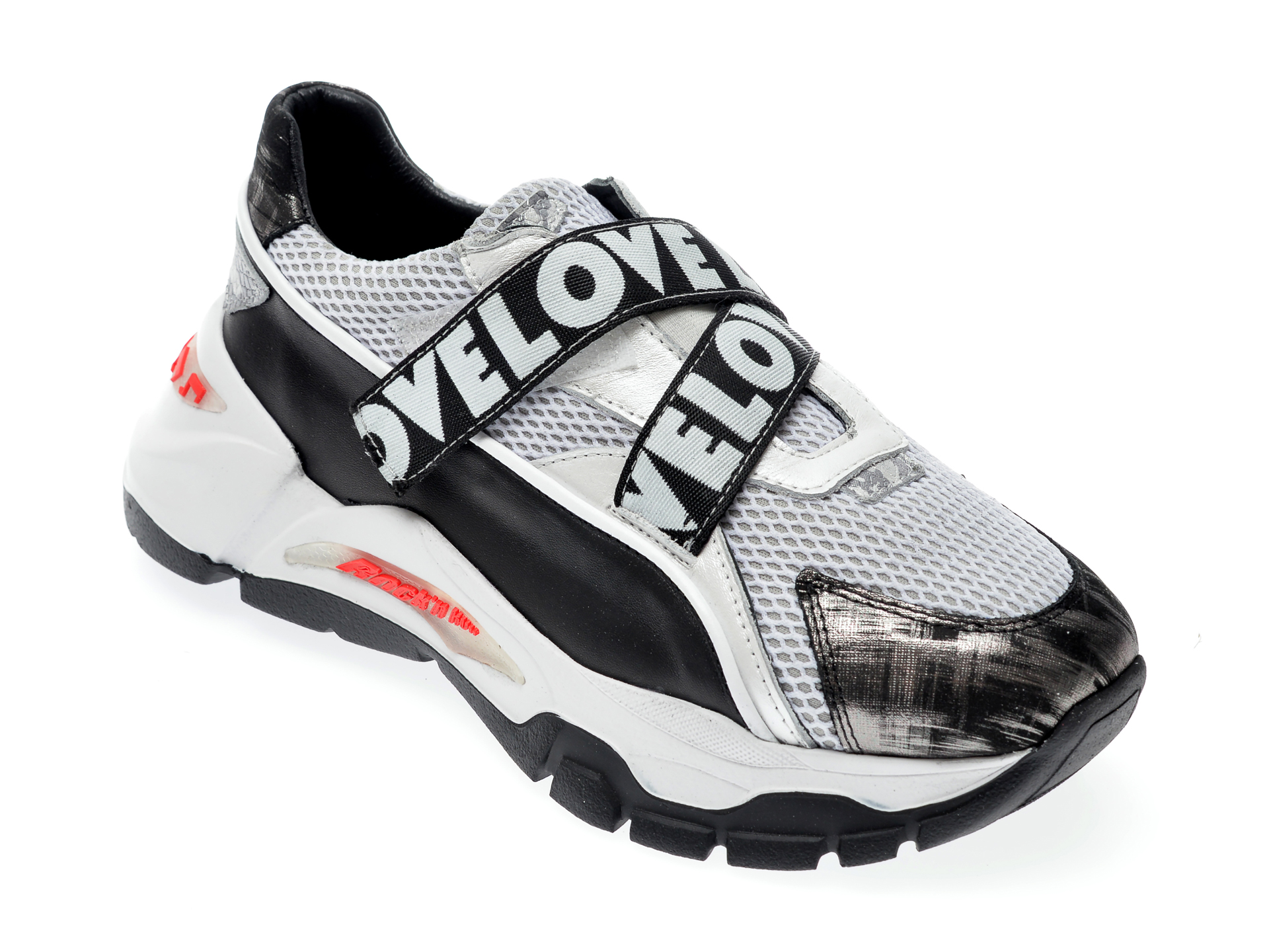 Pantofi sport EPICA argintii, 135P213, din piele naturala si material textil New