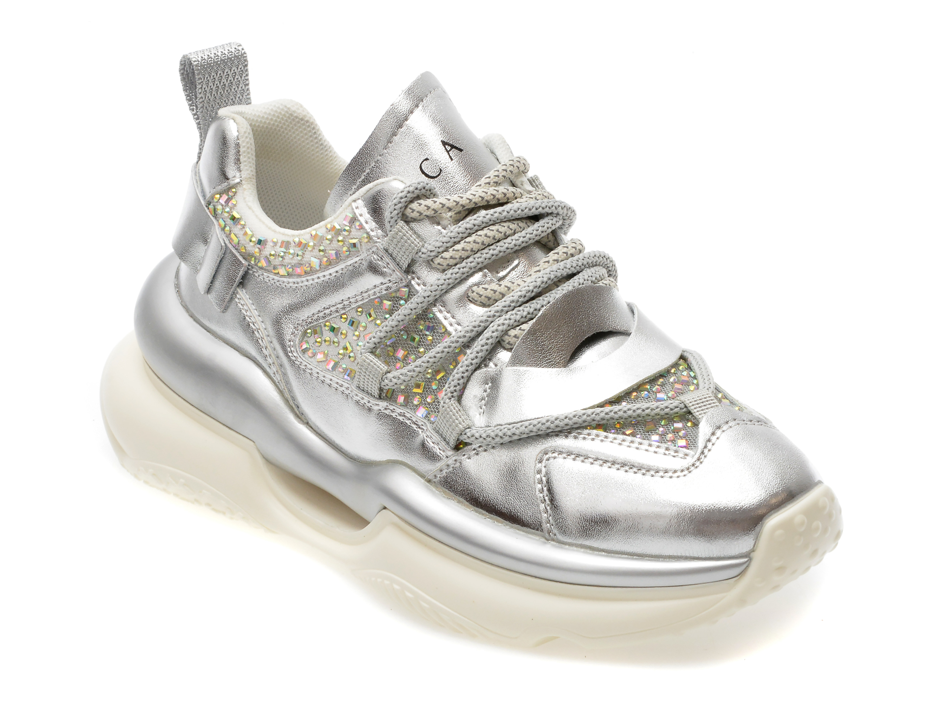 Pantofi sport EPICA argintii, 5302, din material textil si piele naturala /femei/pantofi
