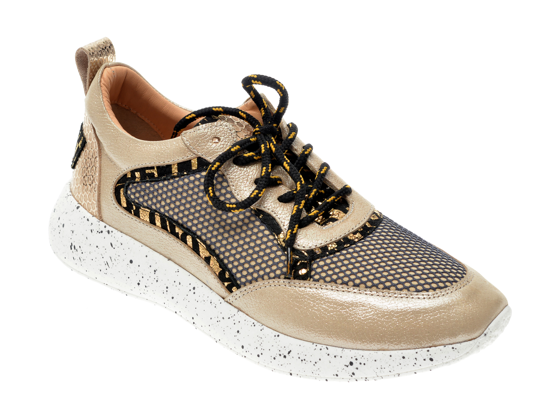 Pantofi sport EPICA aurii, 135P206, din material textil si piele naturala New