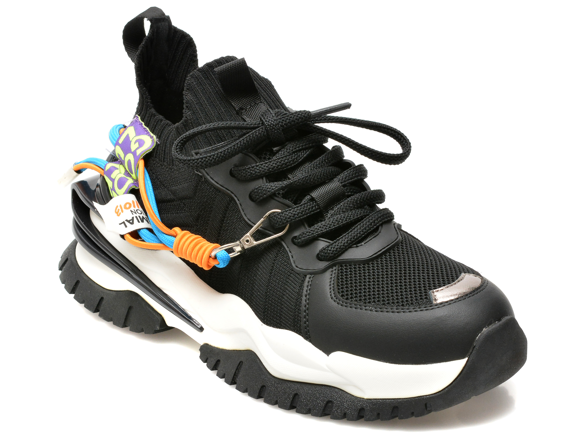 Pantofi sport EPICA negri, Q2125, din material textil si piele ecologica