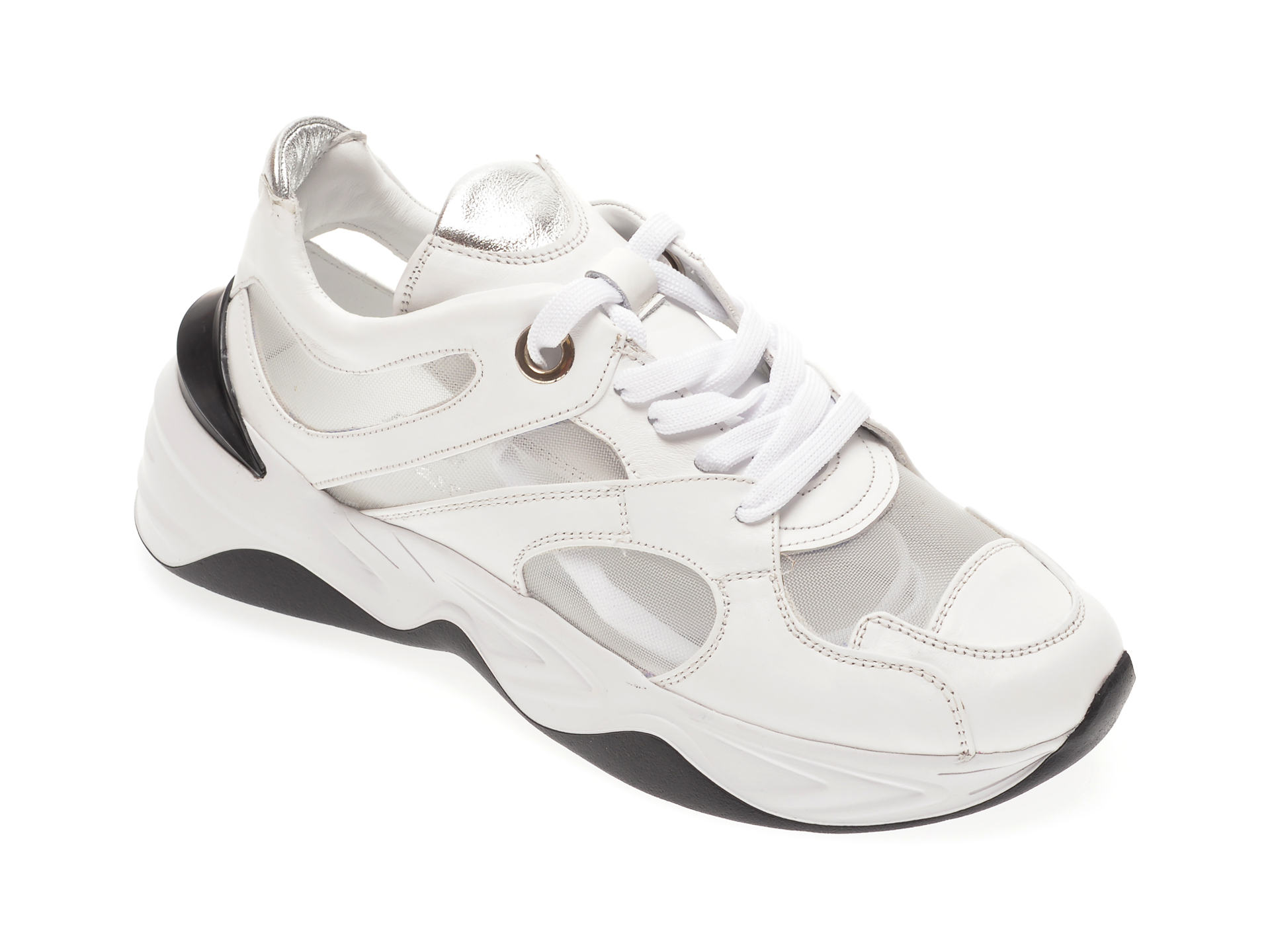 Pantofi sport FLAVIA PASSINI albi, 135P31, din material textil si piele naturala