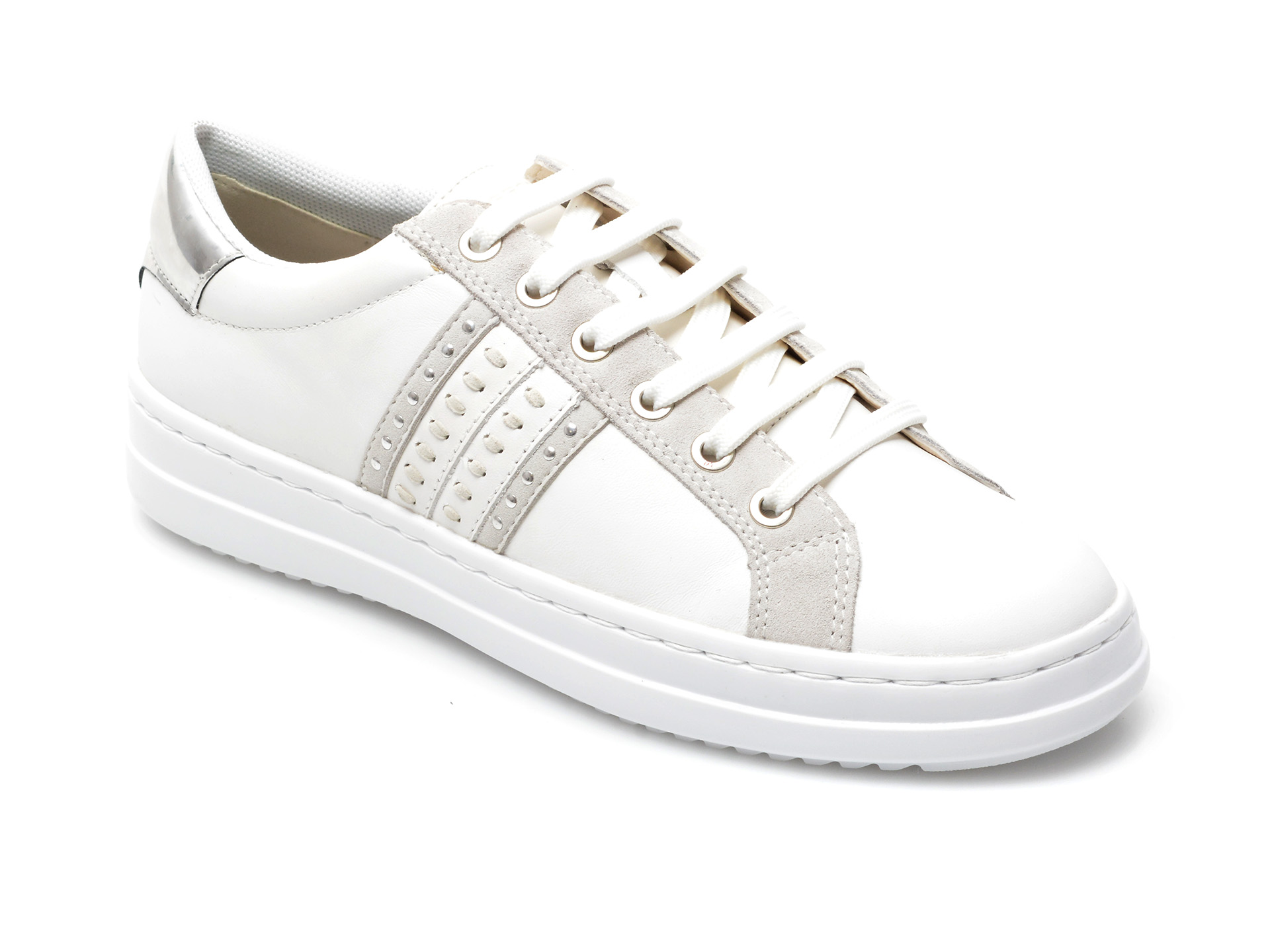 Pantofi sport GEOX albi, D02FED, din piele naturala Geox imagine noua