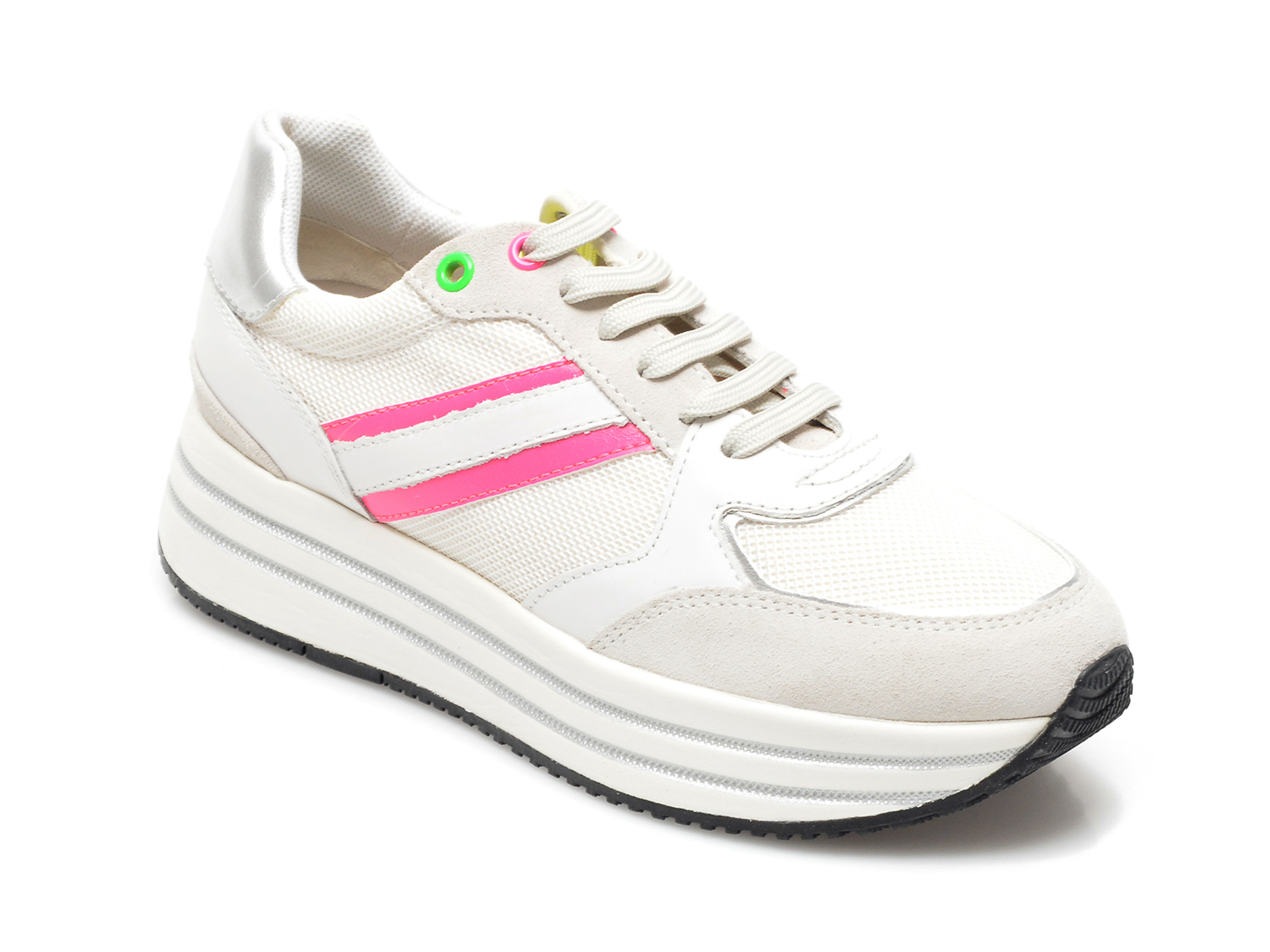 Pantofi sport GEOX albi, D16QHB, din material textil si piele naturala Geox