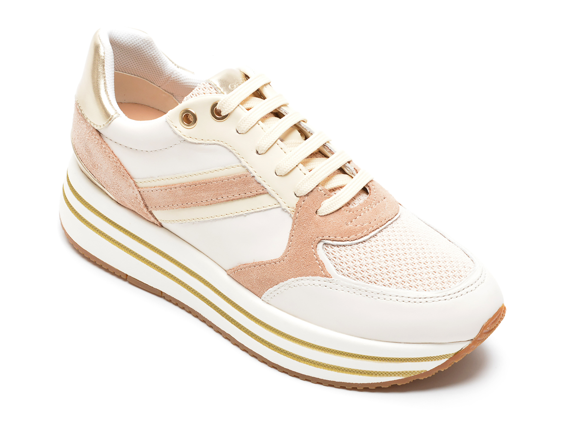 Pantofi sport GEOX albi, D16QHB, din material textil si piele naturala /femei/pantofi imagine noua