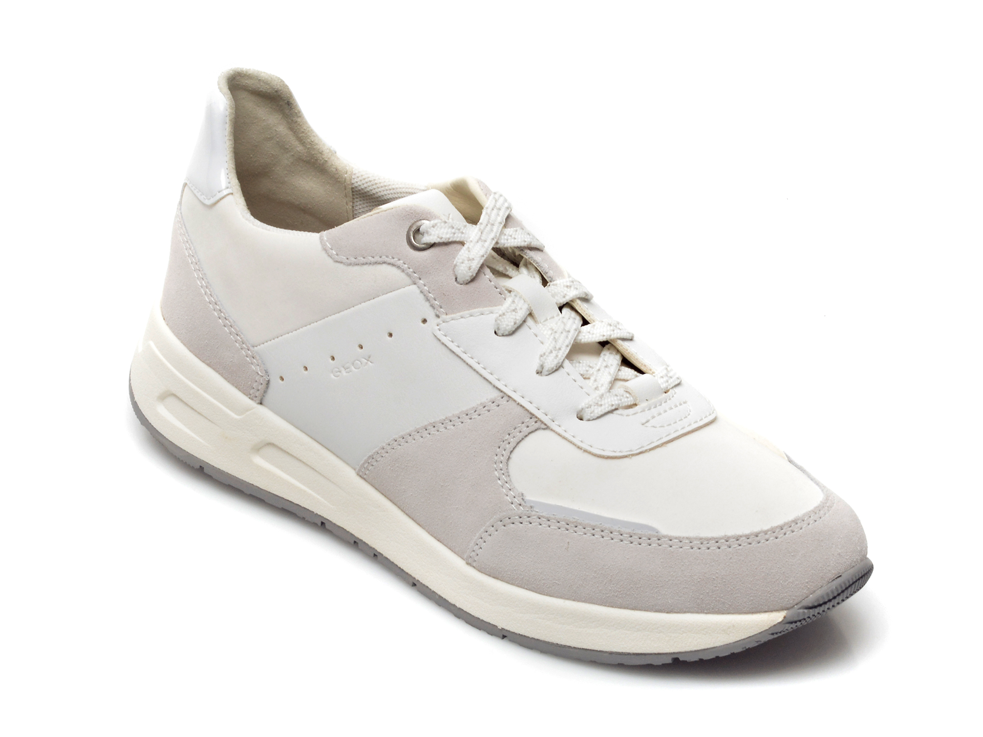 Pantofi sport GEOX albi, D25NQA, din material textil si piele naturala Geox