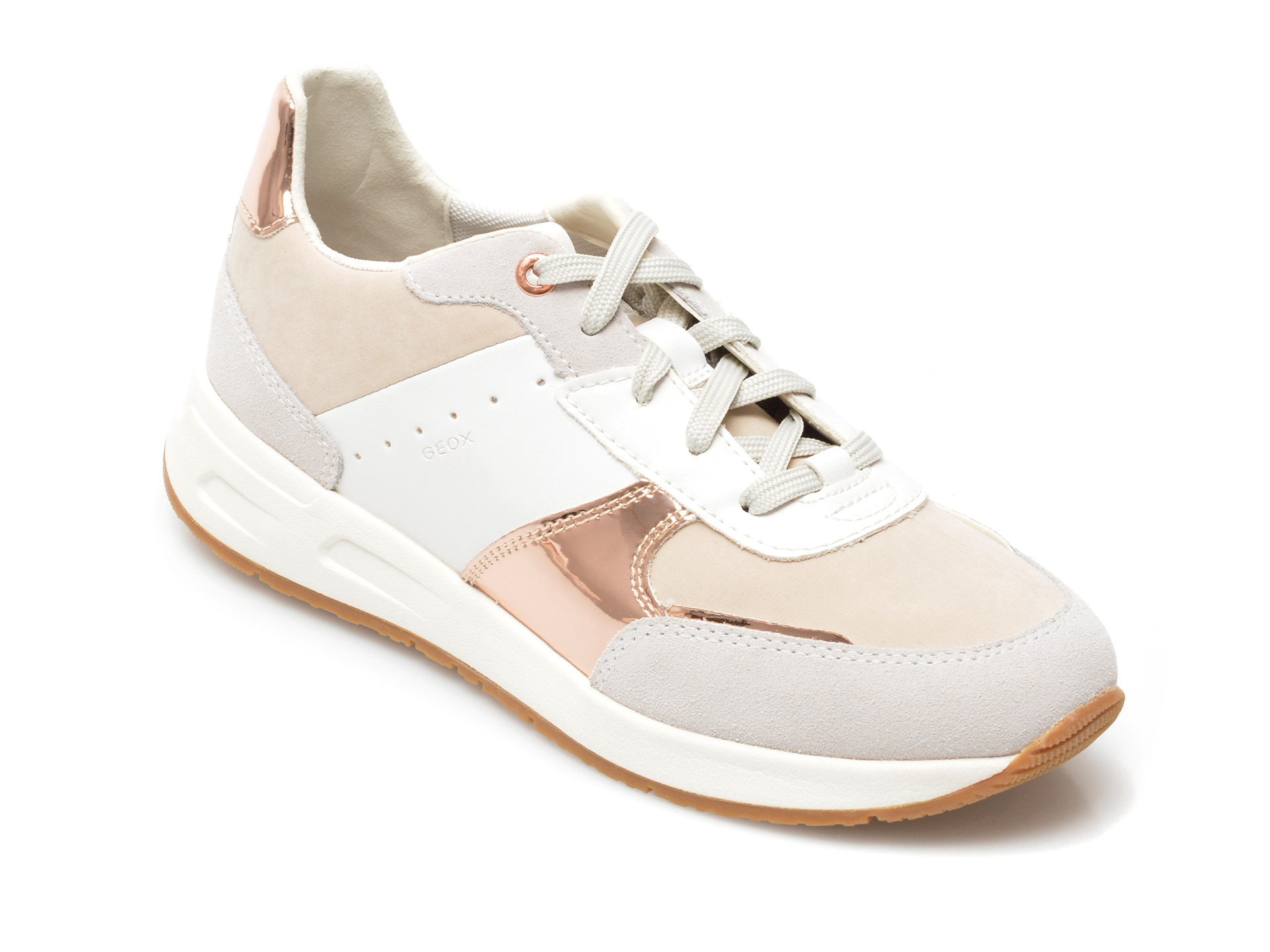 Pantofi sport GEOX albi, D25NQA, din material textil si piele naturala Geox