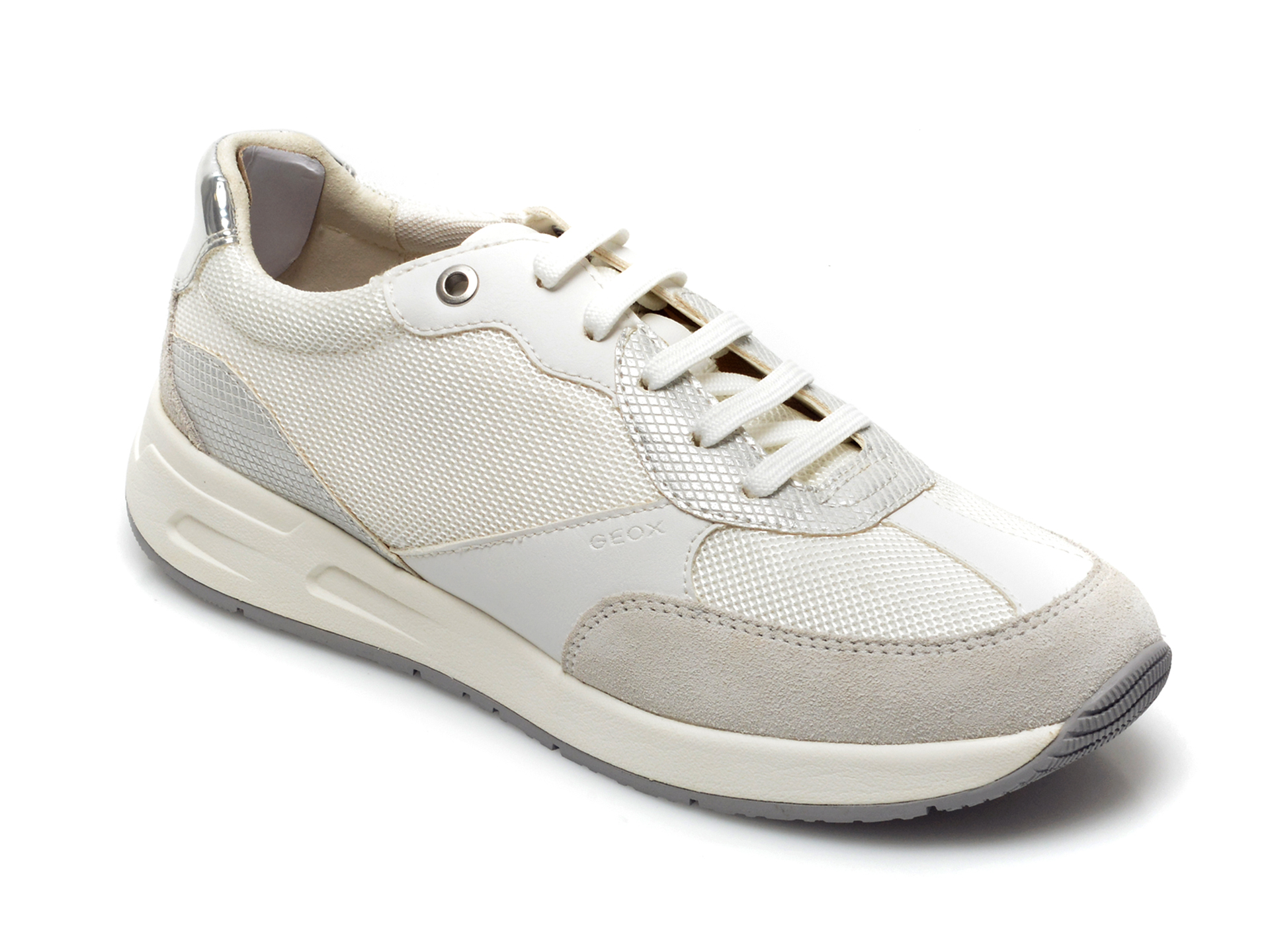 Pantofi sport GEOX albi, D25NQB, din material textil si piele naturala Geox imagine noua
