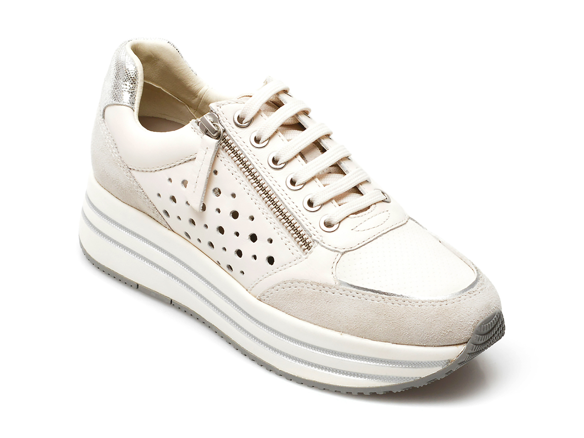 Pantofi sport GEOX albi, D25QHB, din piele naturala Geox Geox