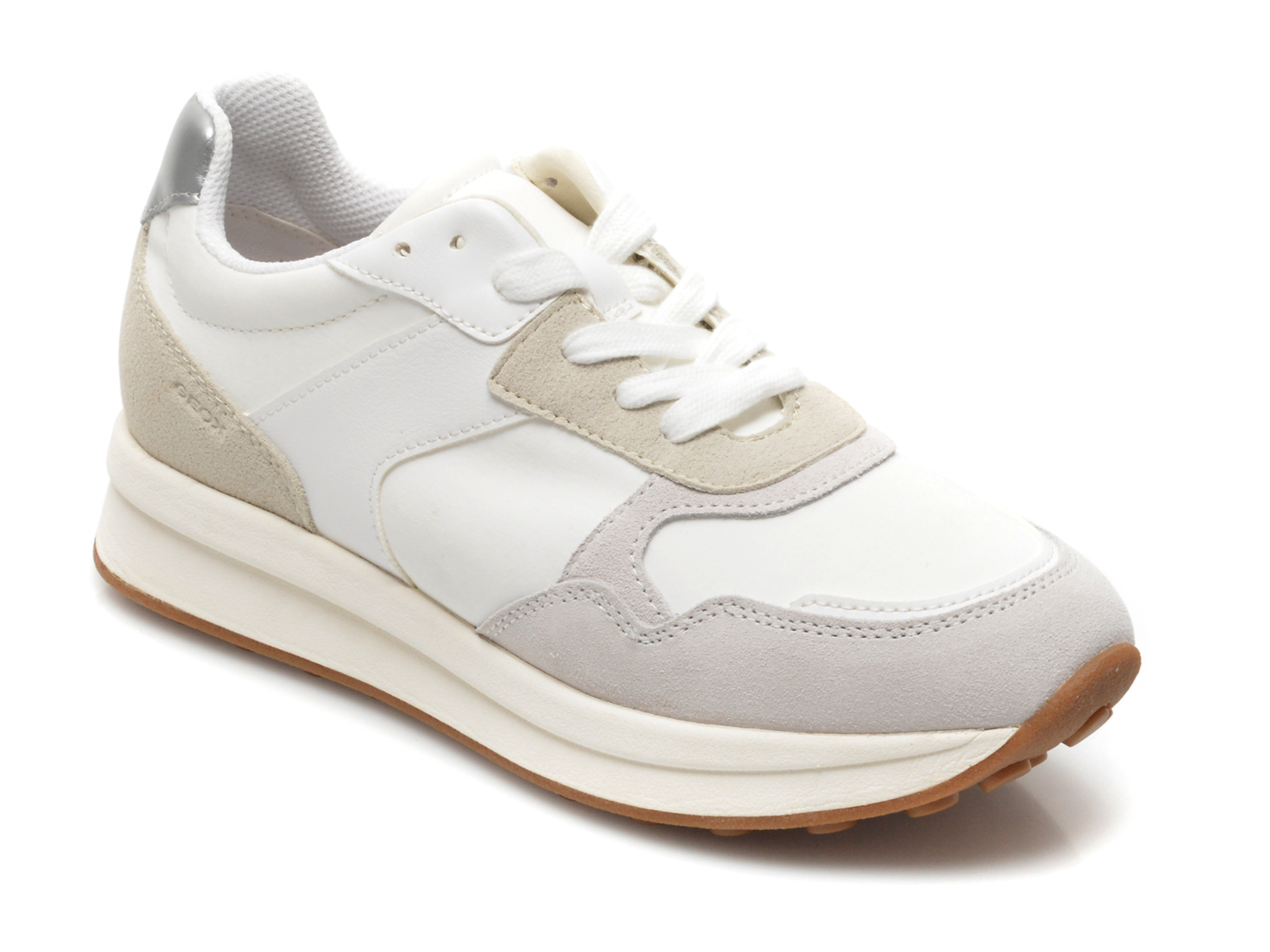 Pantofi sport GEOX albi, D25RRB, din material textil si piele ecologica Geox imagine noua