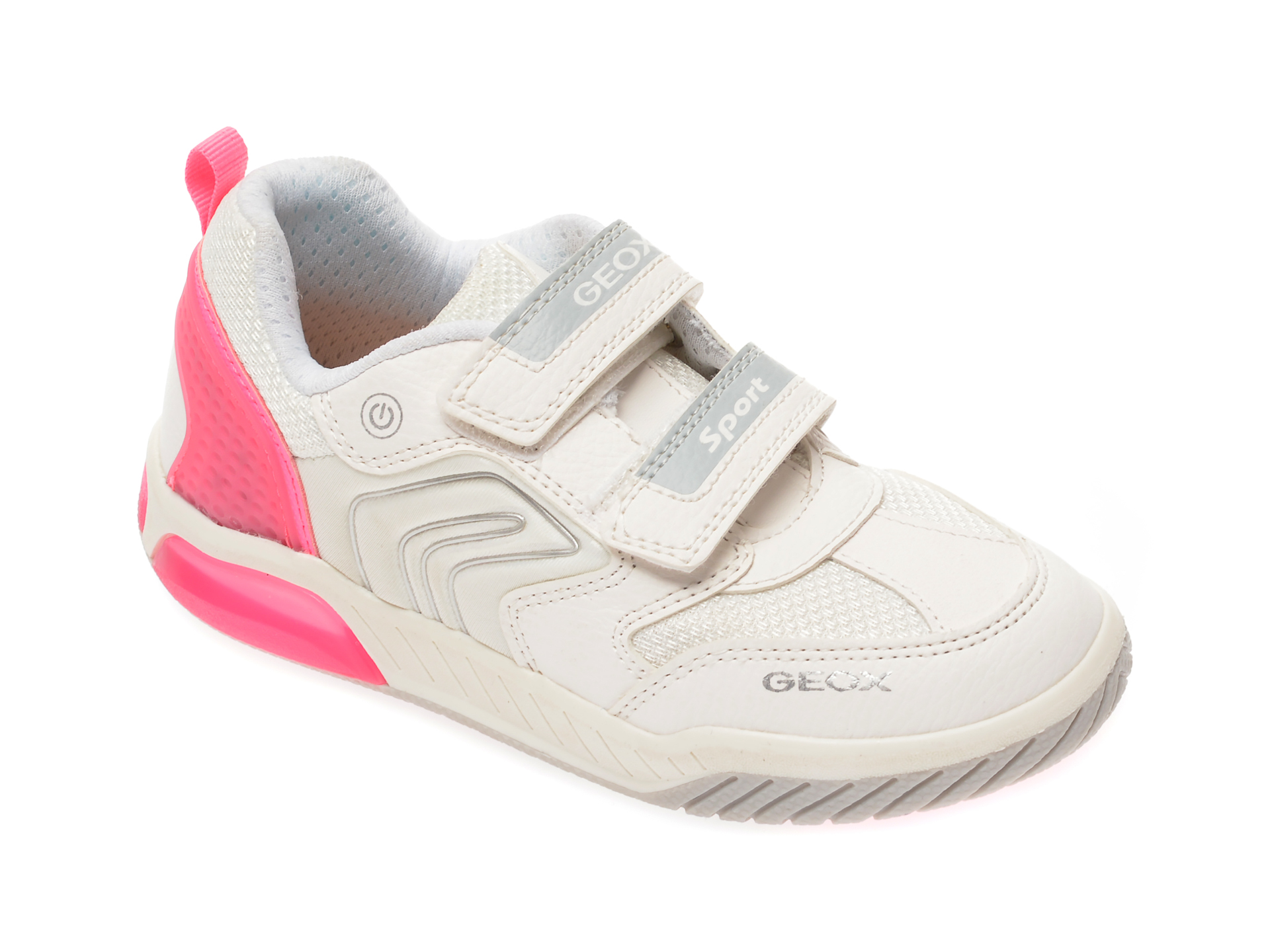Pantofi sport GEOX albi, J02ASA, din material textil si piele ecologica