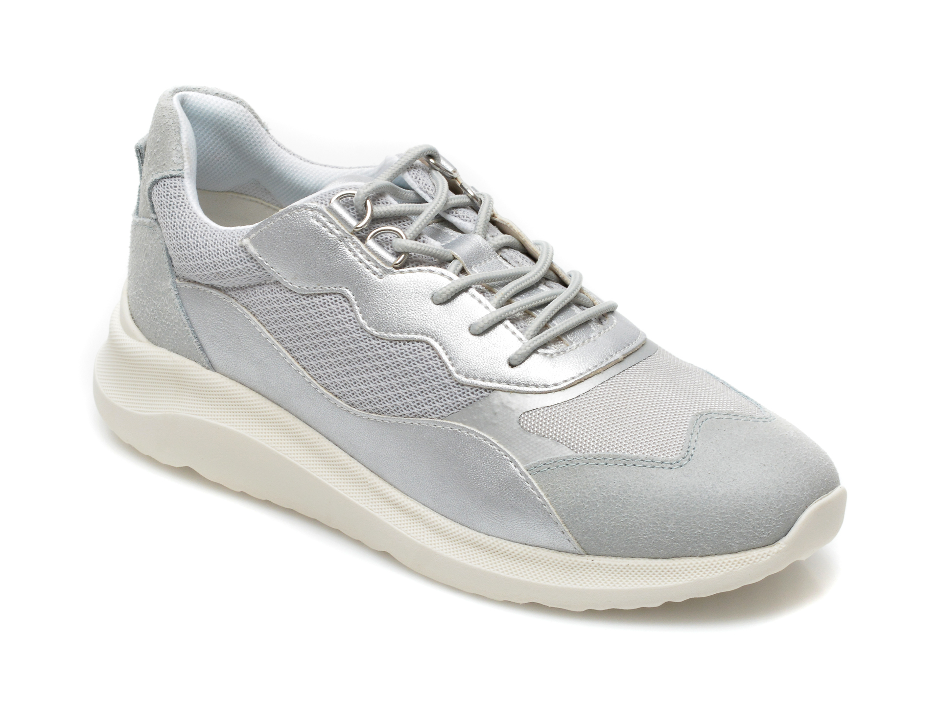 Pantofi sport GEOX argintii, D15NXG, din material textil si piele naturala Geox Geox