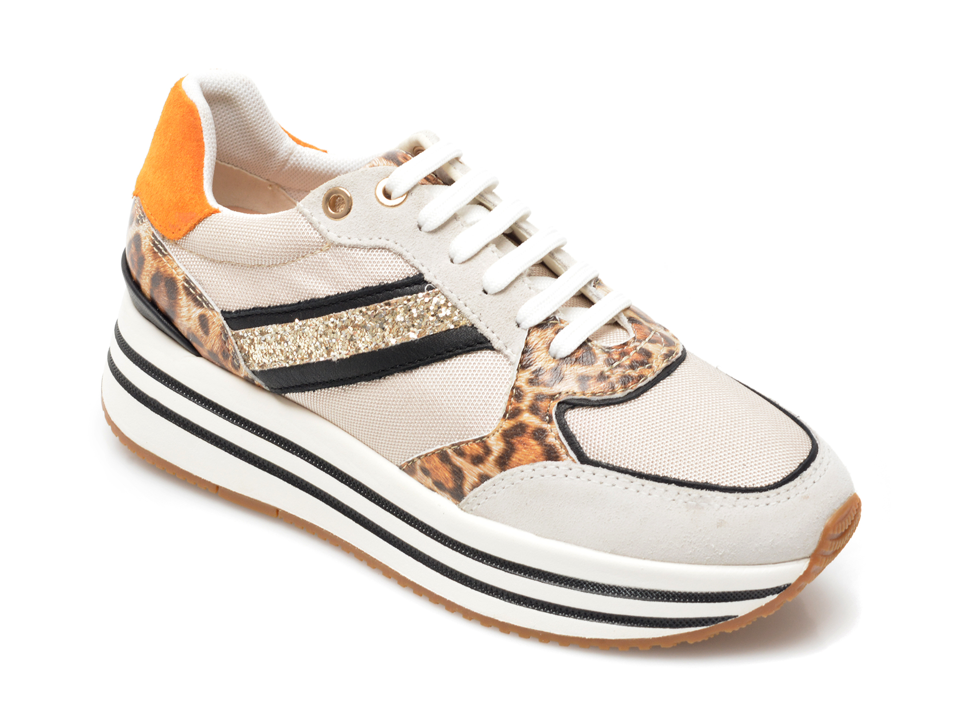 Pantofi sport GEOX bej, D16QHB, din material textil si piele naturala /femei/pantofi